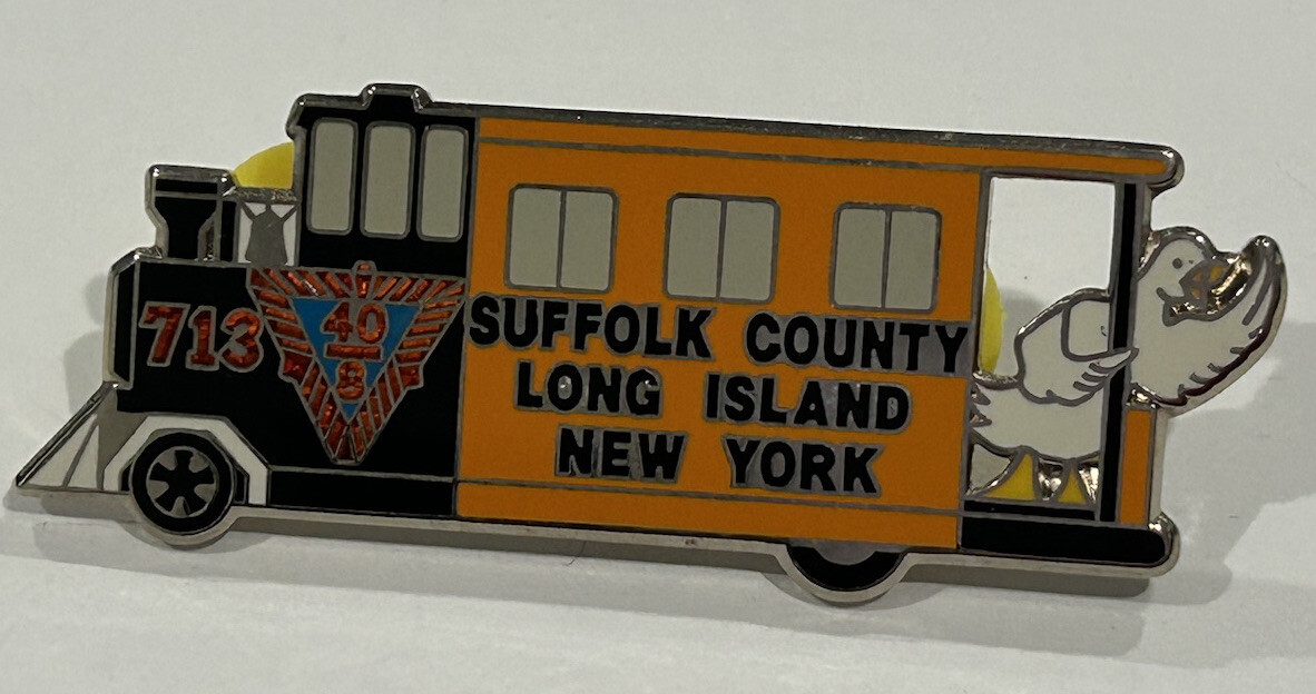 VTG 40/8 Suffolk County NY Society Enamel Lapel Pin-Locomotive/Ride the Rail 2”