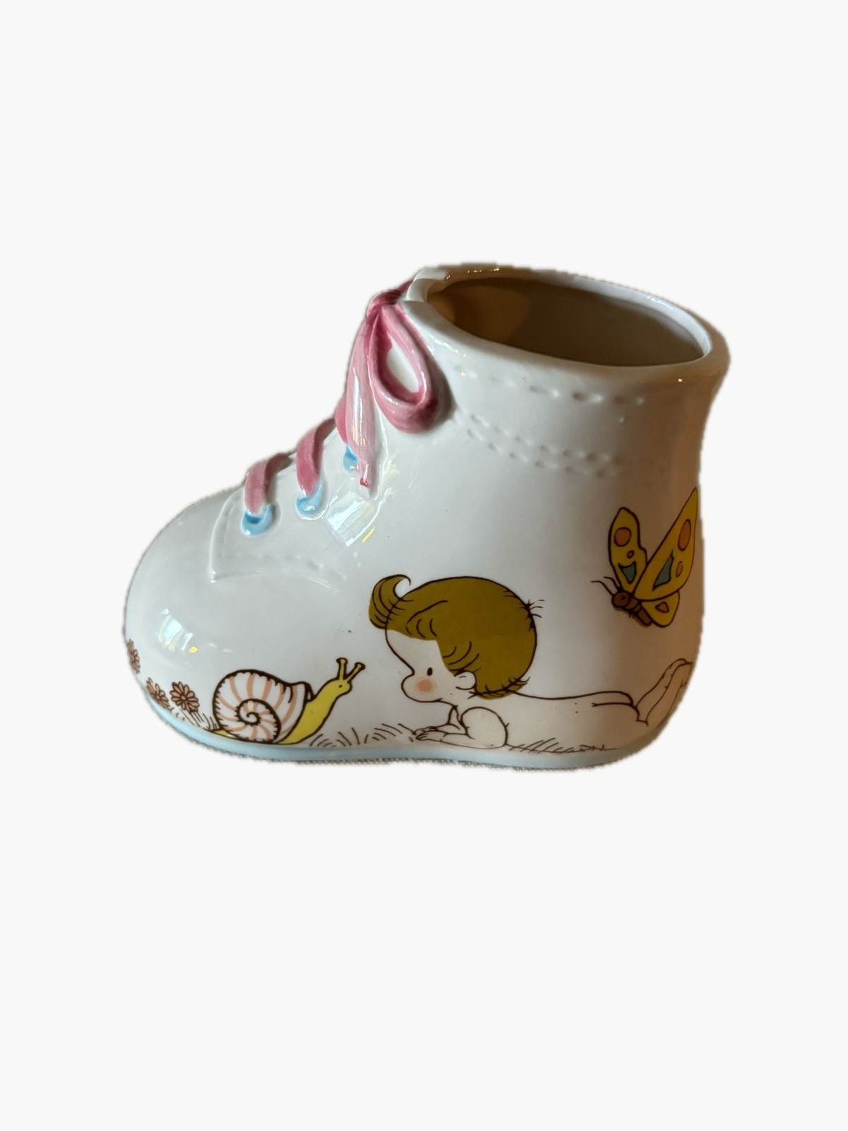 Wolfpit Enterprises 1976 Ceramic Baby Shoe Bootie Planter Vase Determined Japan