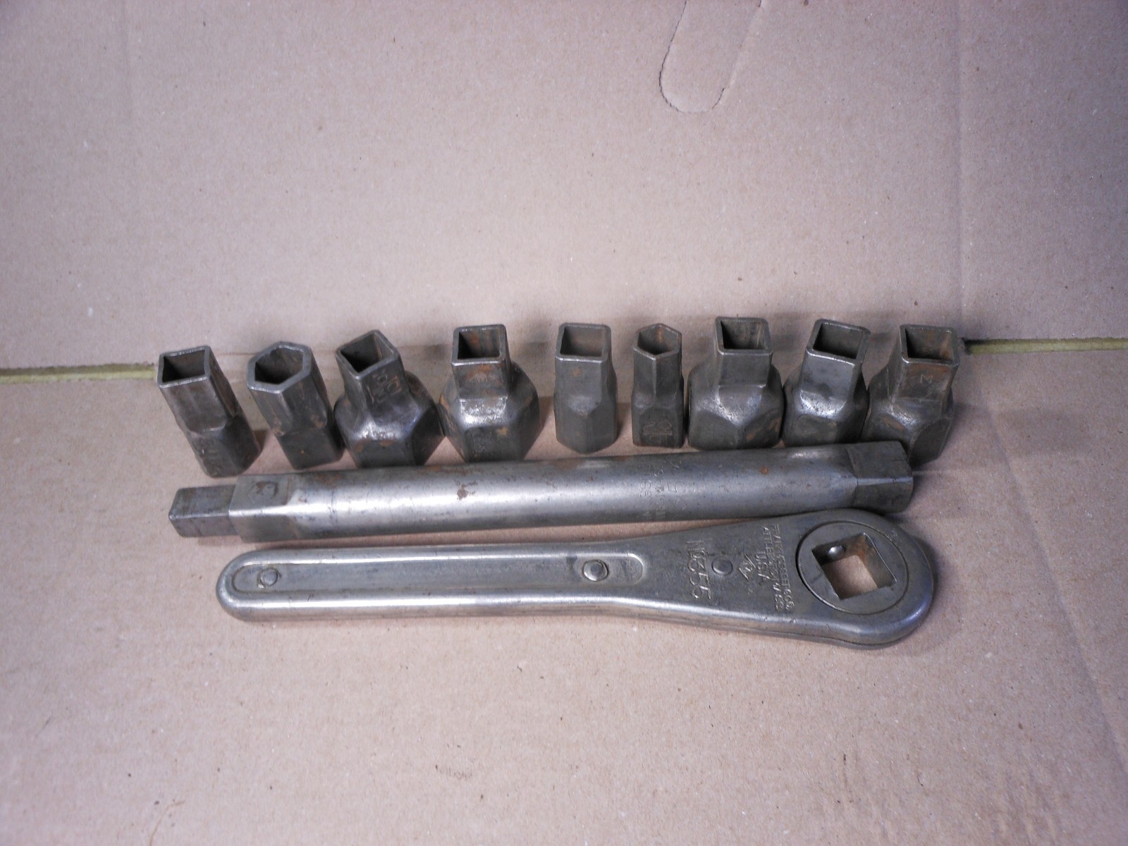 Antique Frank Mossberg 355 Ratchet + 351  Extension + 9 Mossberg Sockets