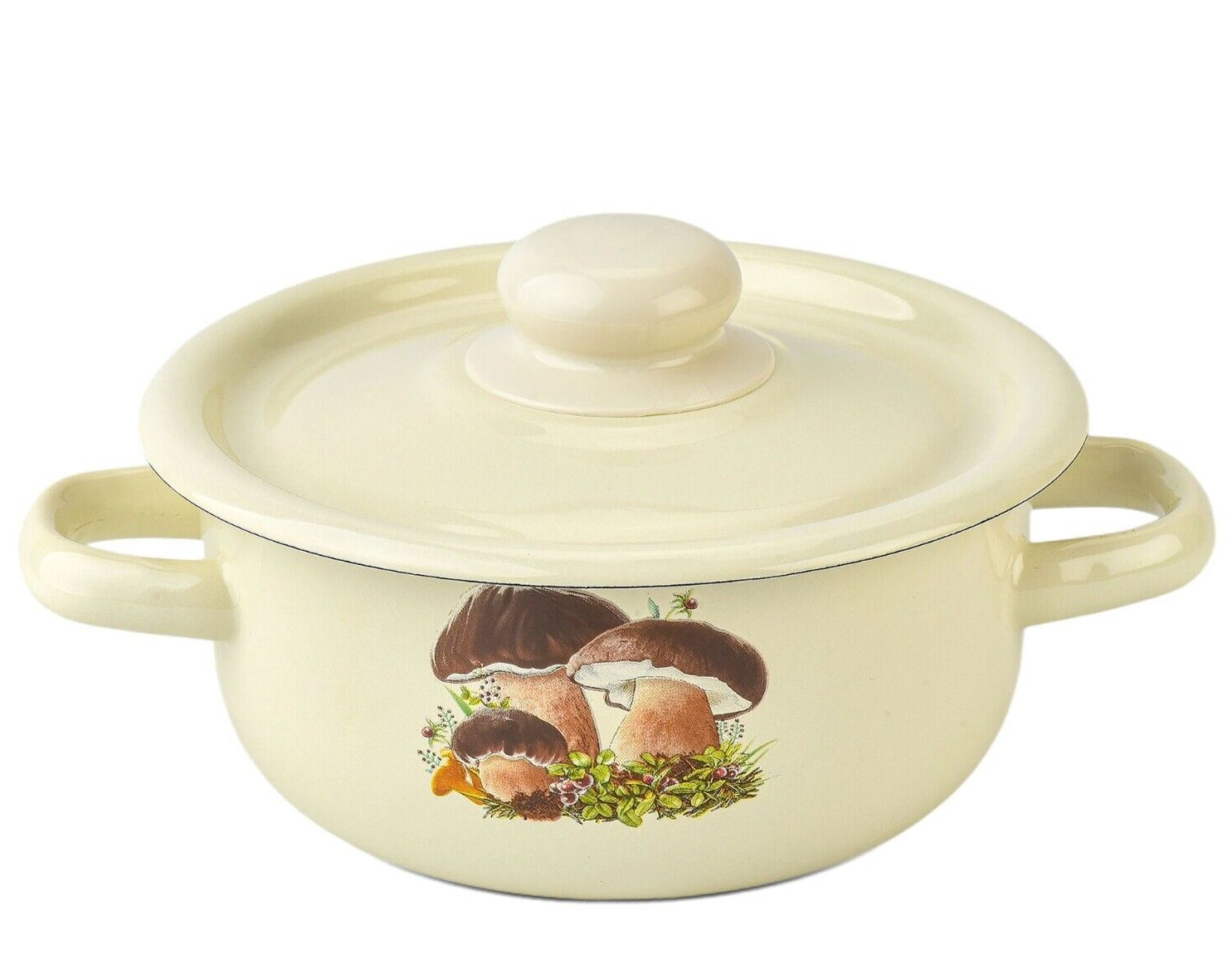 Mushroom Small Enamel Stockpot Vintage Style Pot Cooking Pot Enameled Pot 1.6 qt