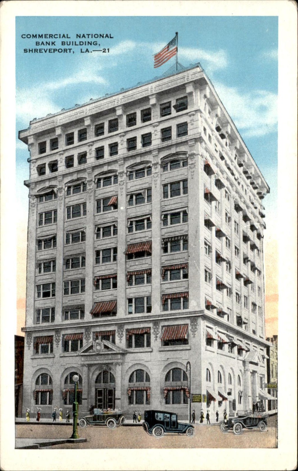 Shreveport LA Commercial National Bank Building c1920s-30s Vintage Postcard