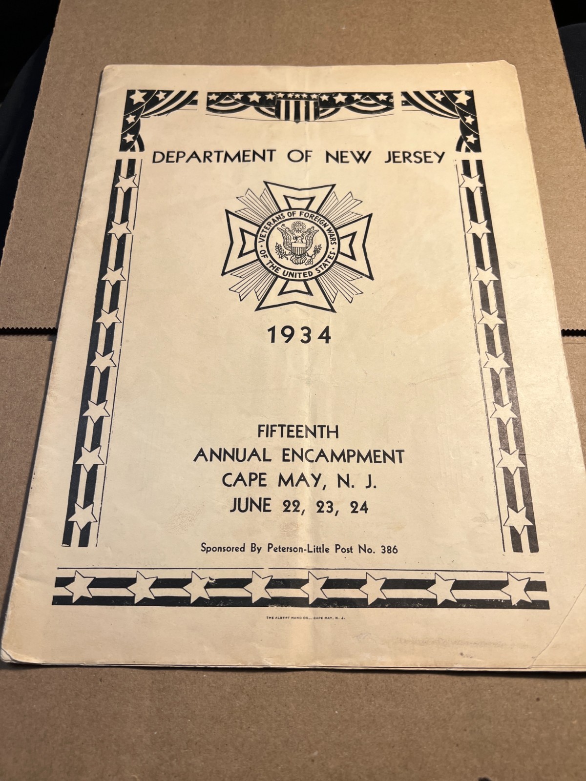 1934 New Jersey NJ VFW Cape May 15th Annual Encampment Program 1934 New Jersey NJ VFW Cape May 15th Annual Encampment Program