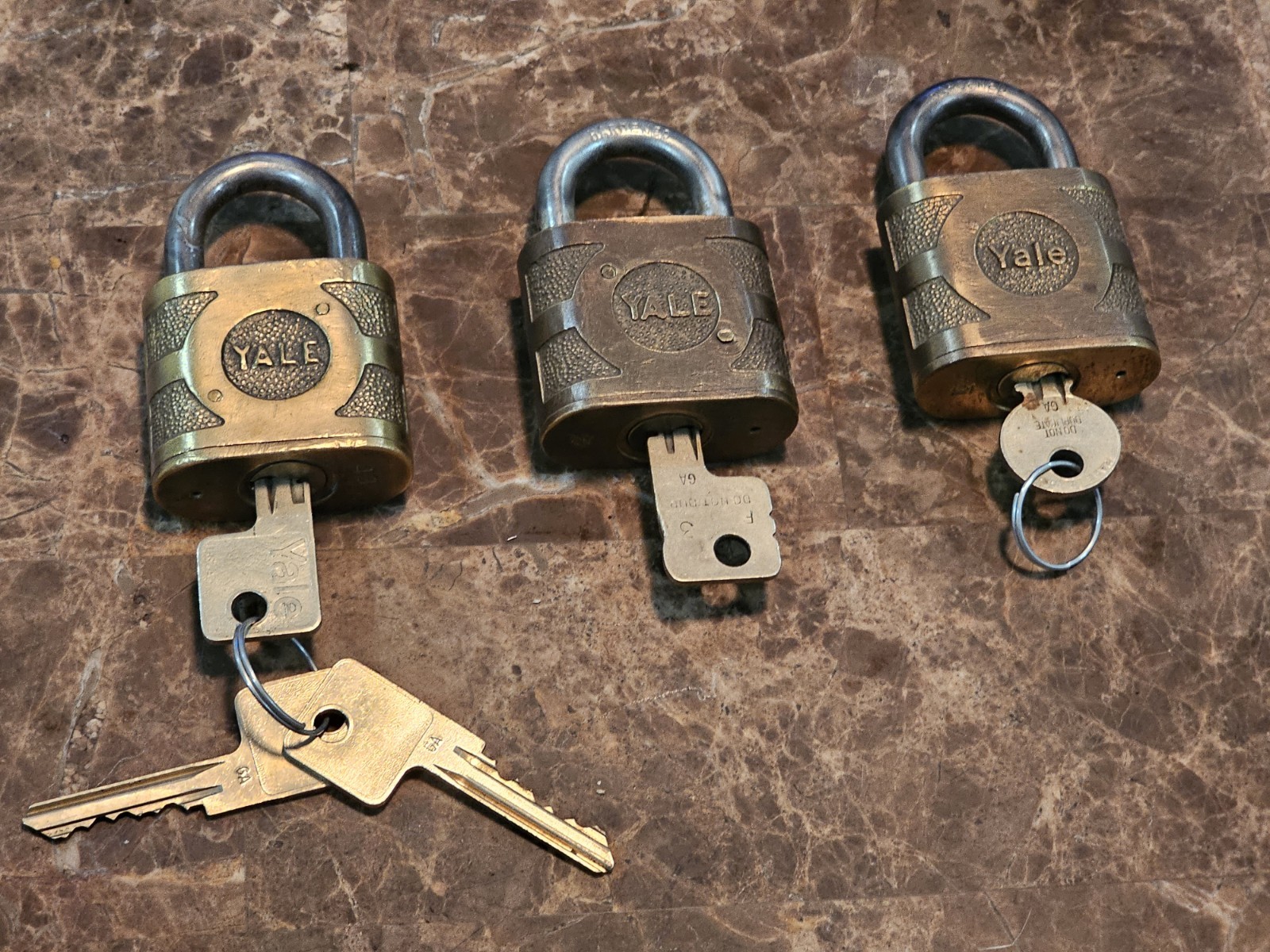 3 - Vintage Antique YALE Pad Locks - Super Pin Tumblers  - W/ Keys