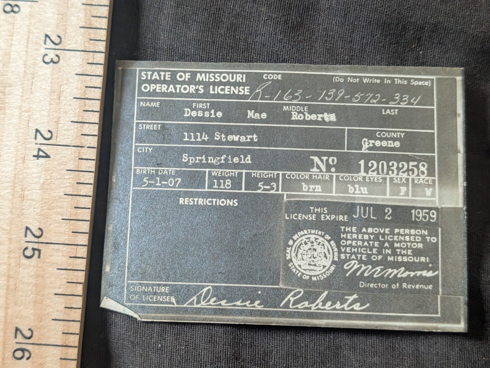 Vintage 1959 Drivers license, Springfield Missouri 