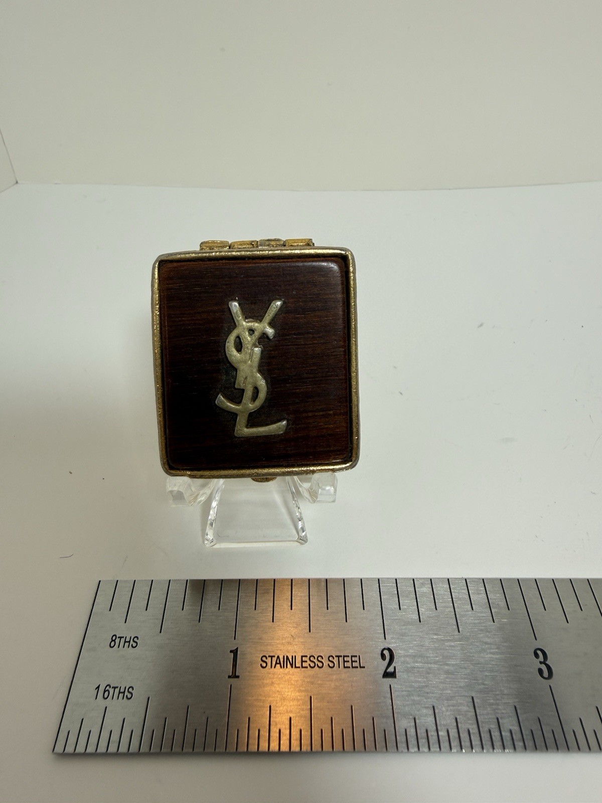 RARE 1960s Vintage Yves Saint Laurent Wood-gold tone solid perfume compact - 465