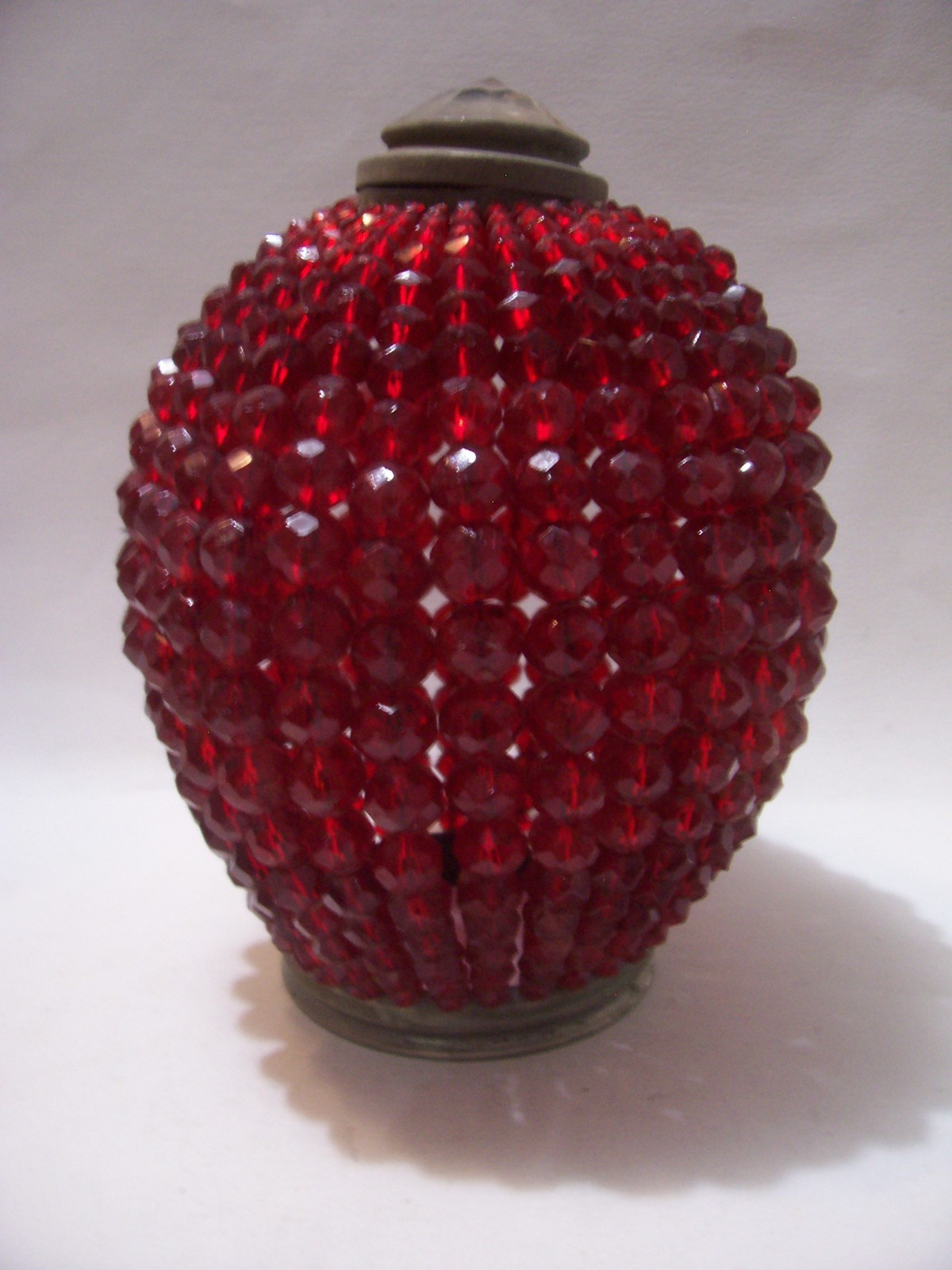 ANTIQUE CZECH RED GLASS BEADED BULB COVER LAMP SHADE ONLY 7 1/2 X 6 INCHES AS IS