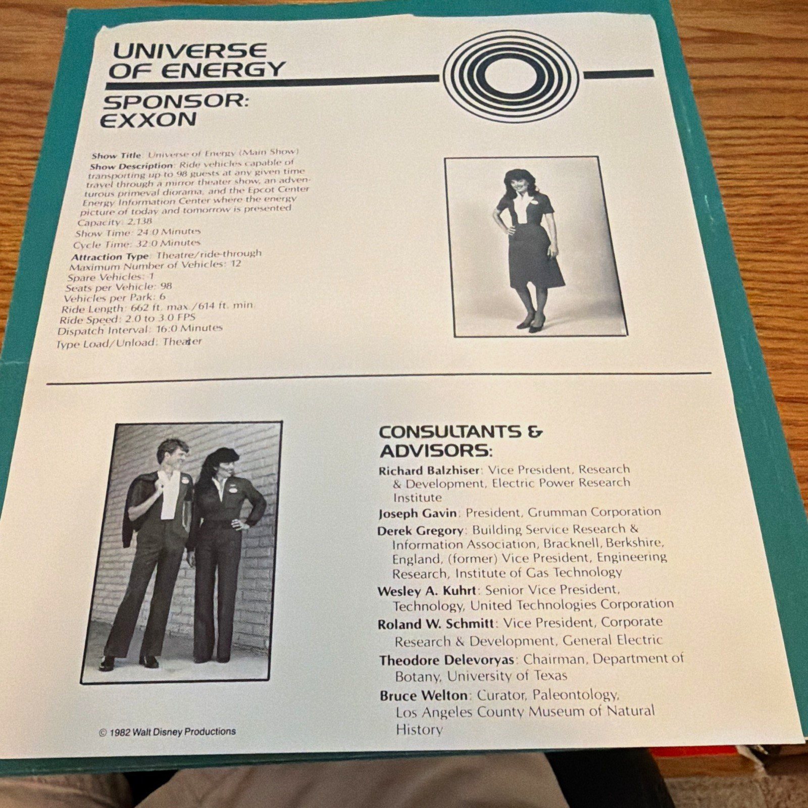 Walt Disney Productions Epcot Universe of Energy Sponsor Exxon Info Sheet 1982