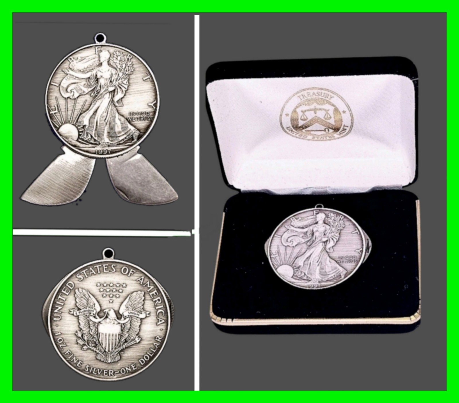 Vintage Sterling Silver Walking Liberty Watch Fob Cigar Cutter w/ Original Case