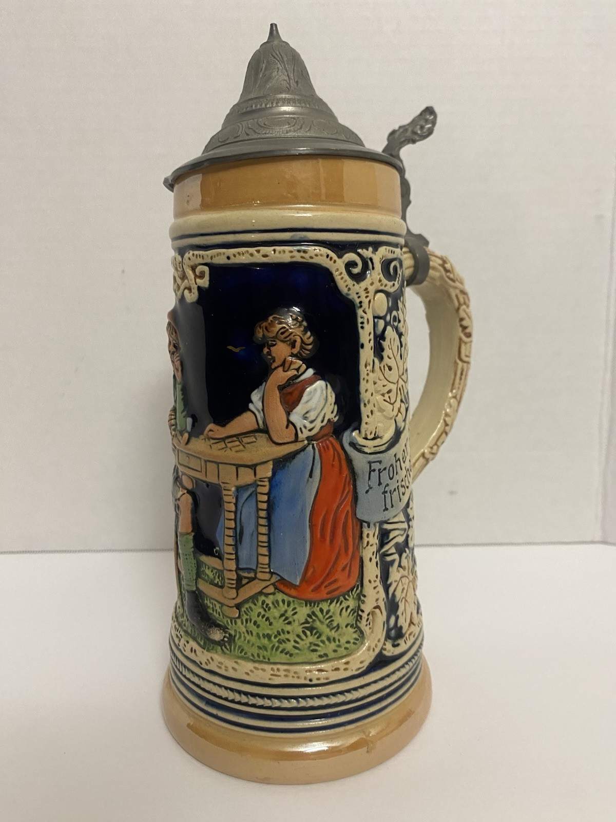 Vtg Gerz Germany 1/2L Beer Stein Pewter Lid Bavarian Tavern Relief Tankard 9\