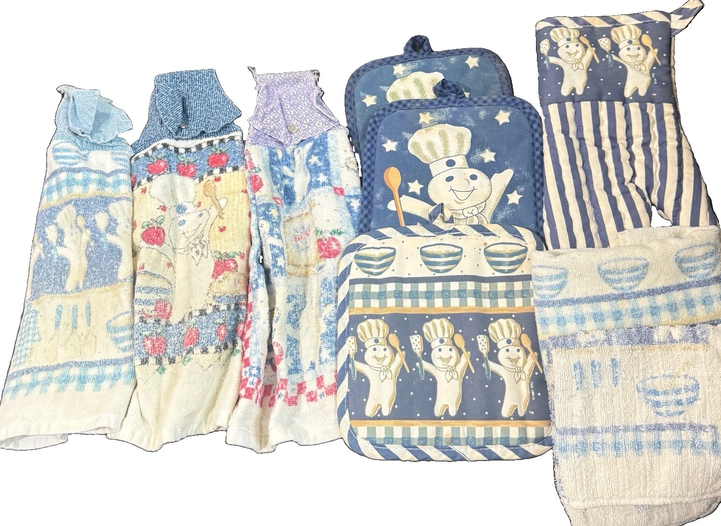 Vintage PILLSBURY Doughboy Kitchen Lot Dish Towels Oven Mitts