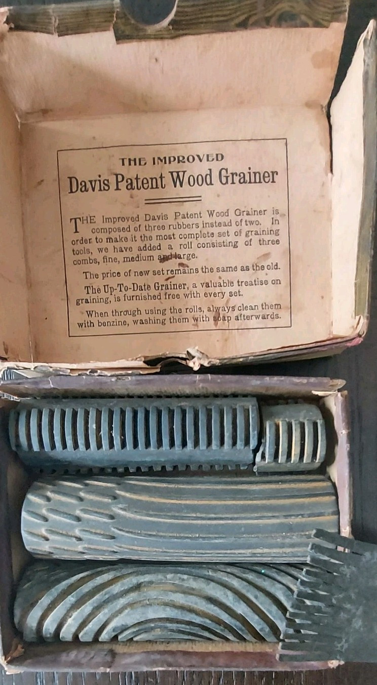 Antique 1900s, Davis Patent, Wood Grainer Box Set, Pattern Graining Roller Tools