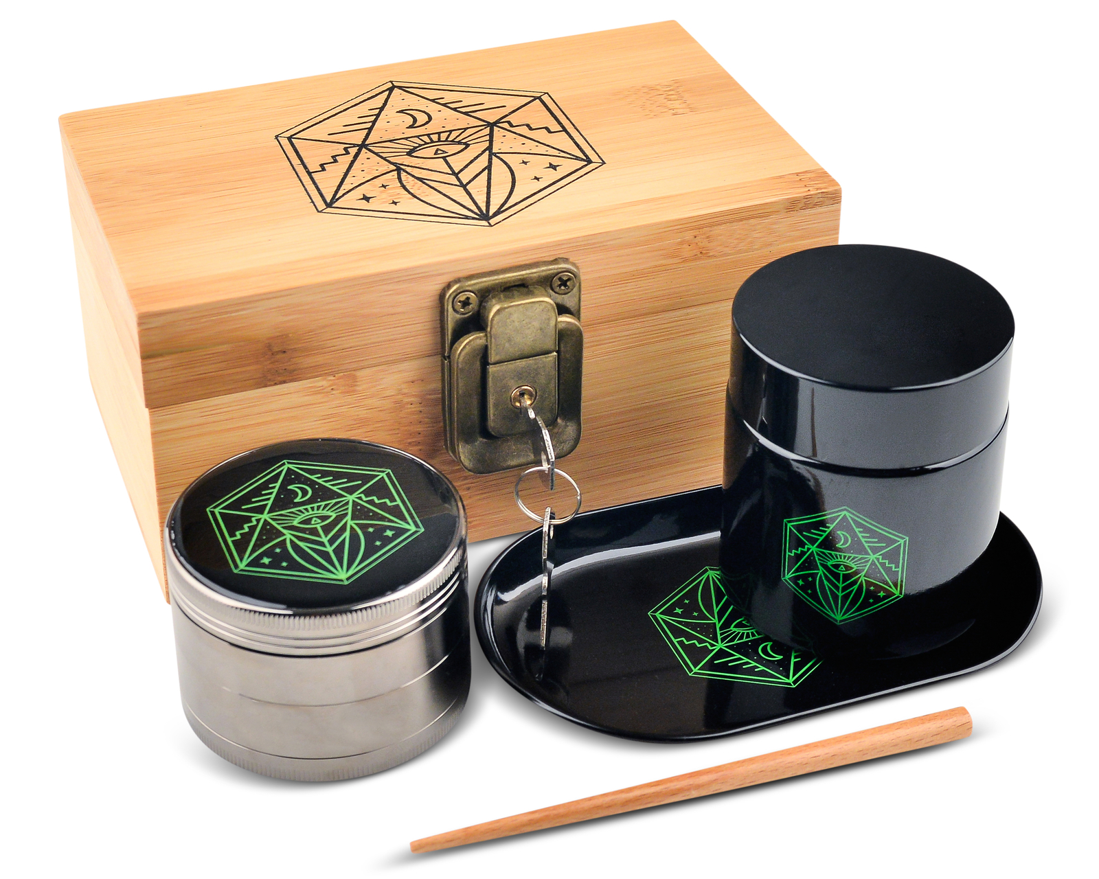 Vintage Secure Storage Box Bundle - Ancient Symbol Design - Grinder, Tray & Jar Vintage Secure Storage Box Bundle - Ancient Symbol Design - Grinder, Tray & Jar