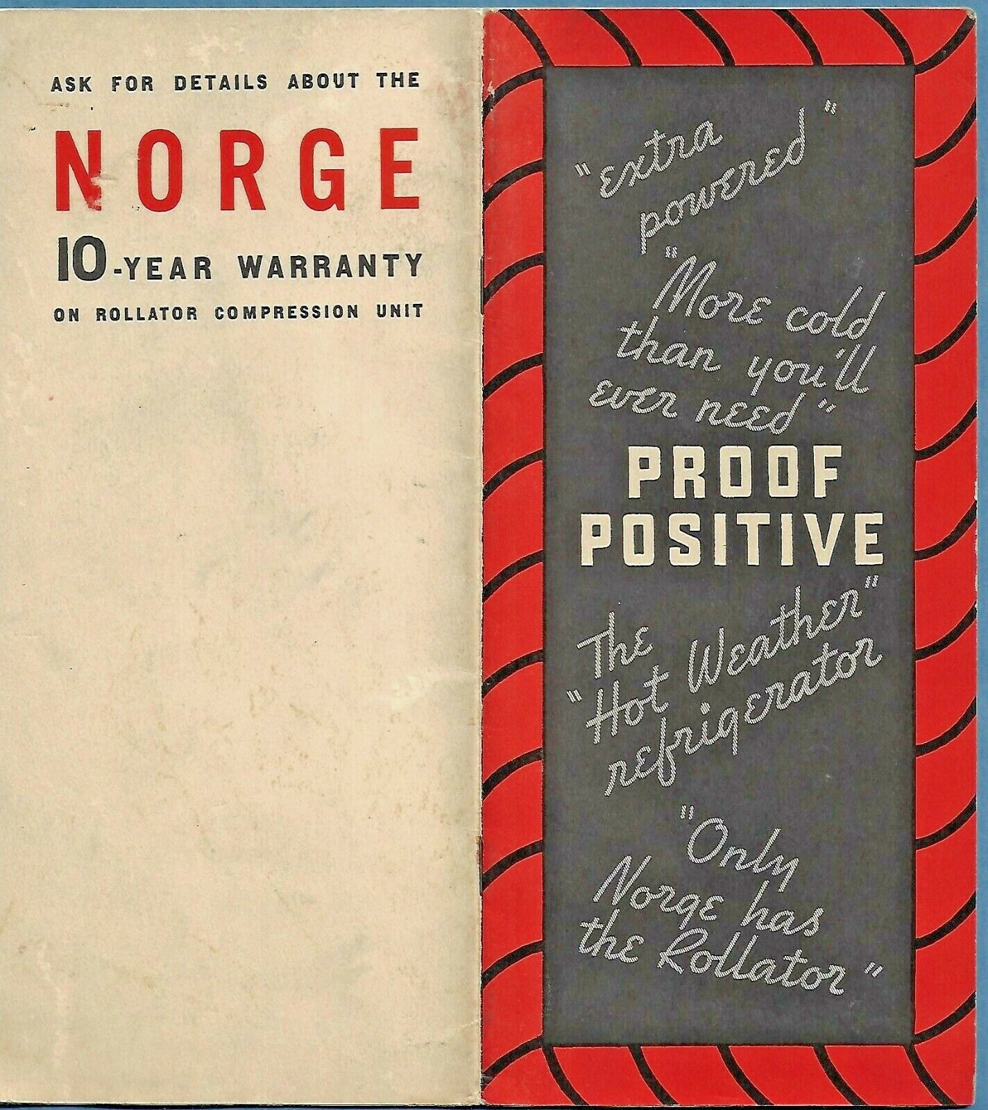 1936 NORGE ROLLATOR REFRIGERATOR ADVERTISING BOOKLET