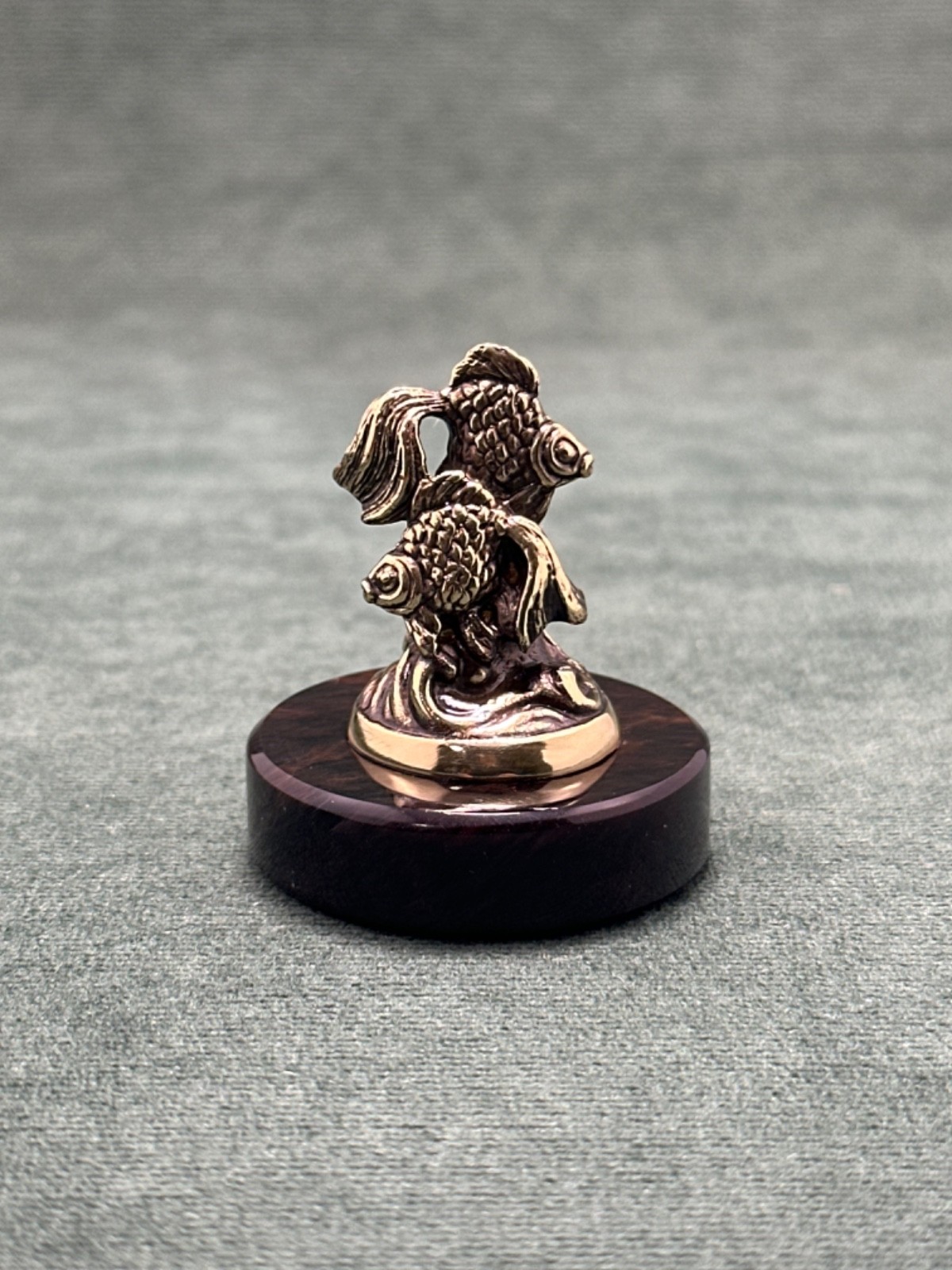 Art Deco Horoscope Pisces Statuette Cast Bronze Figurine  Base In Obsidian