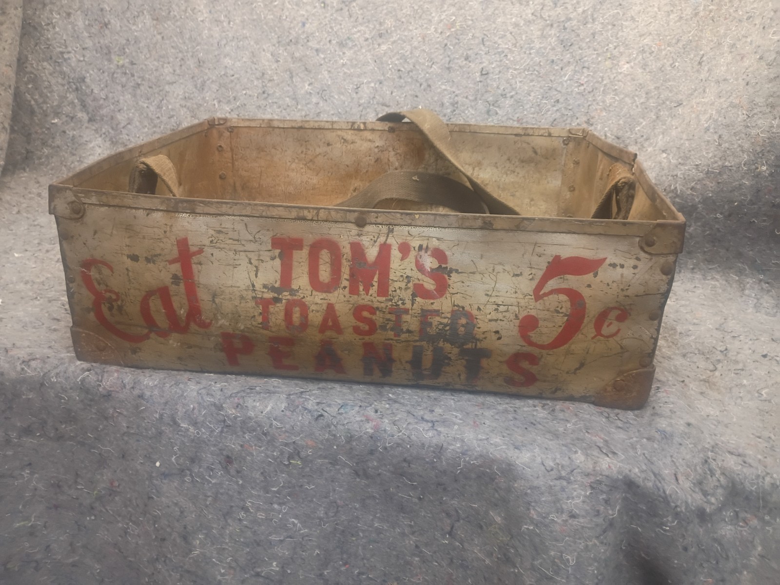 Antique Vintage Toms Toasted Peanuts 5¢ Stadium Concession Tray With Sling