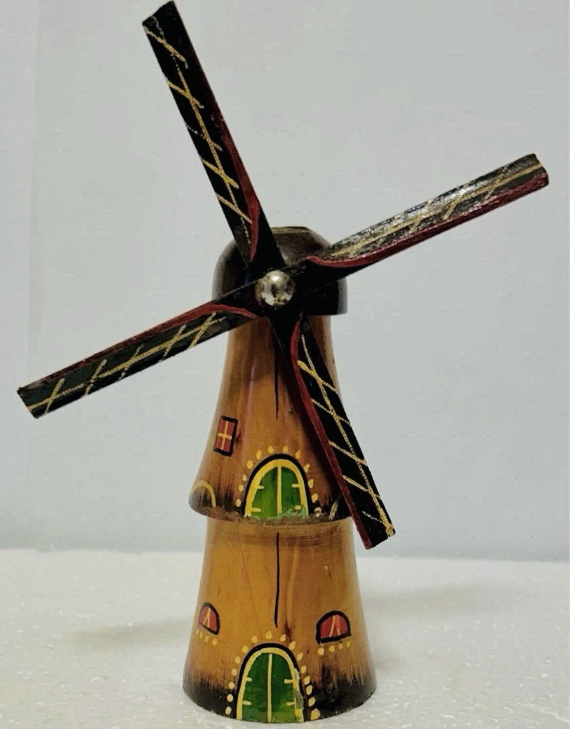 Swiss Wooden Windmill Figurine - Blade Turns - 7.5” Tall - Vintage