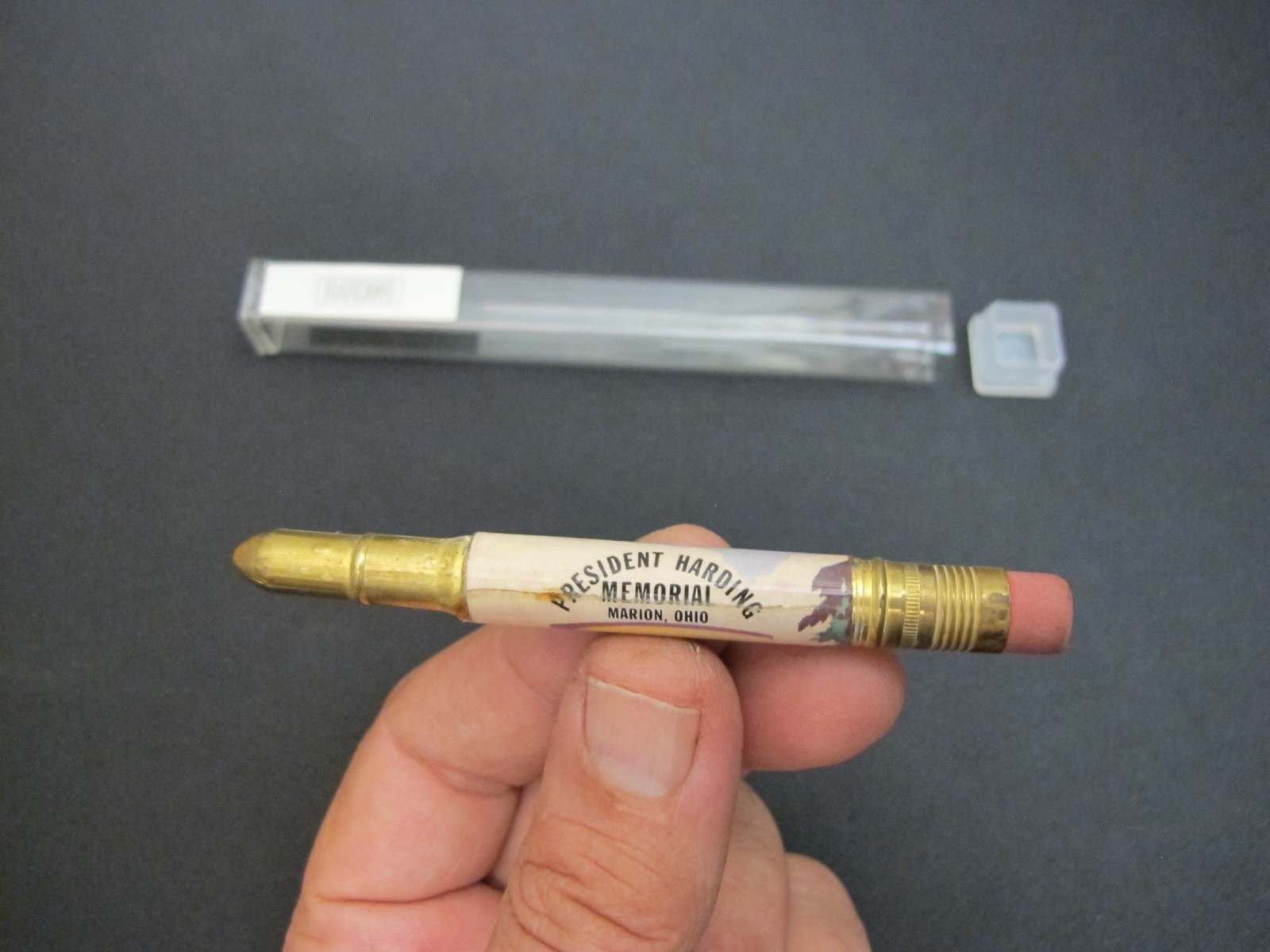 1920s Vtg President Harding Memorial Marion Ohio Souvenir Bullet Pencil + Case