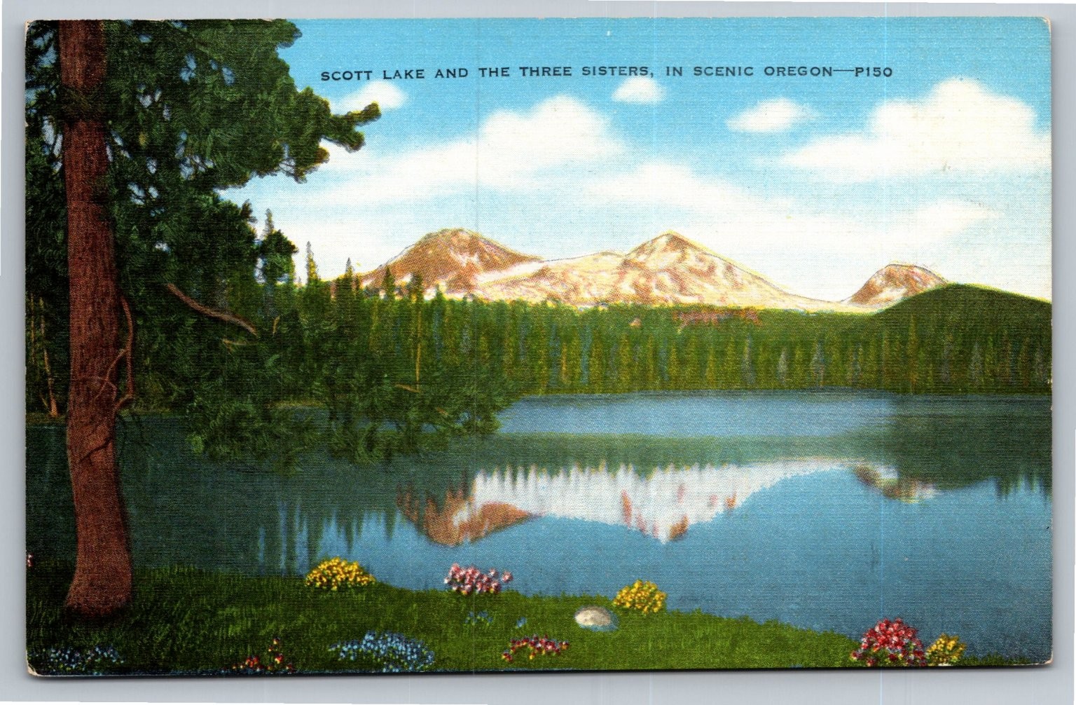 Vintage Scott Lake Three Sisters Oregon Postcard E. C. Kropp Co. Posted