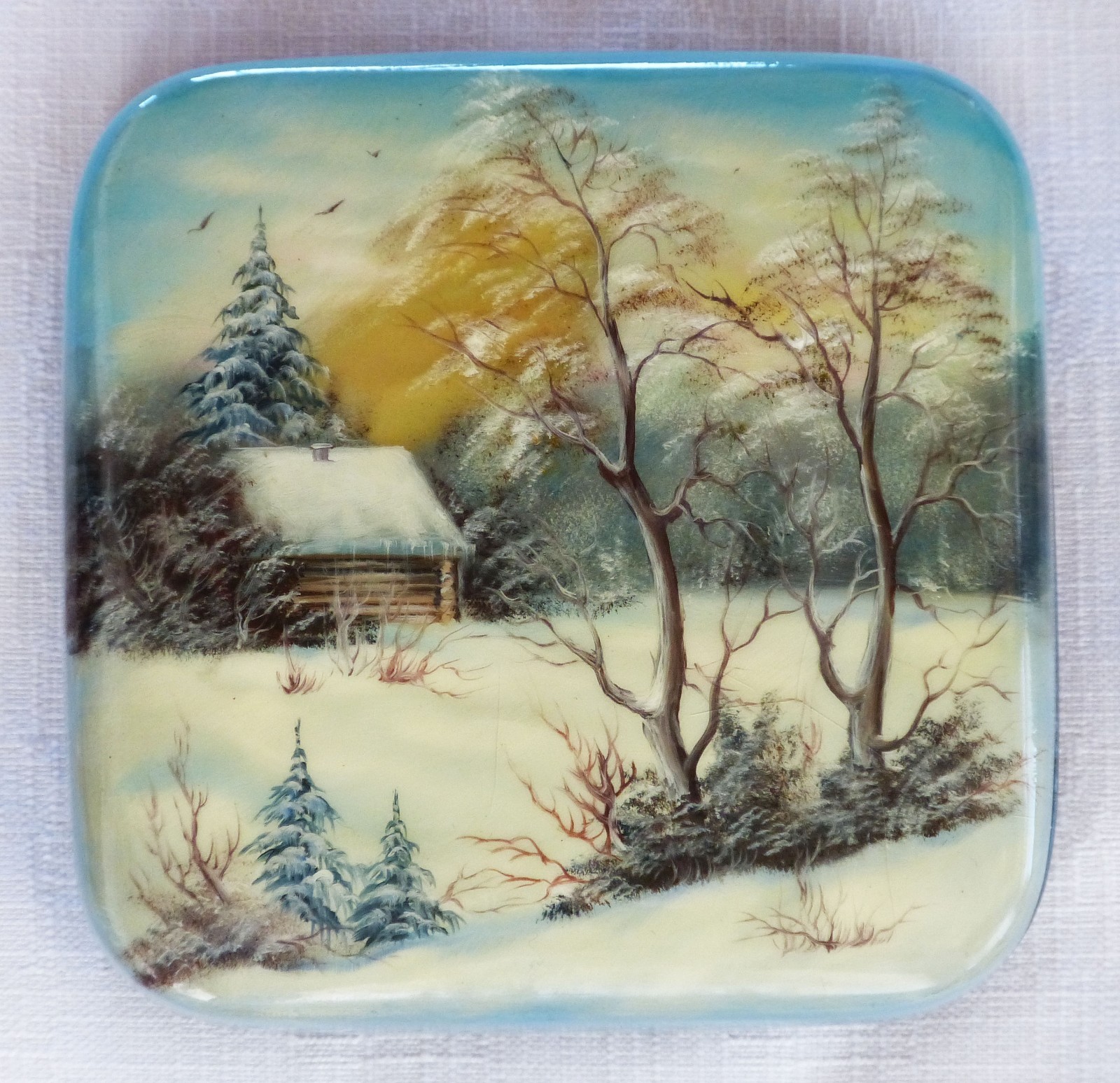 Vintage Hand-painted Russian Fedoskino lacquer box, “Winter” signed Vintage Hand-painted Russian Fedoskino lacquer box, “Winter” signed
