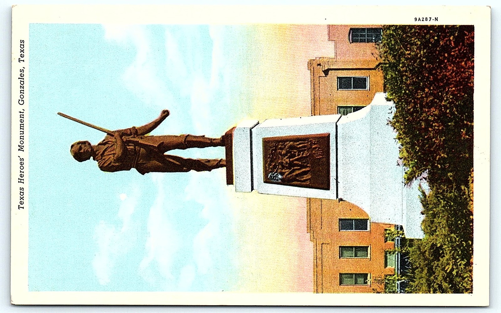 1946 Postcard Texas Heroes Monument Gonzales TX CT Art