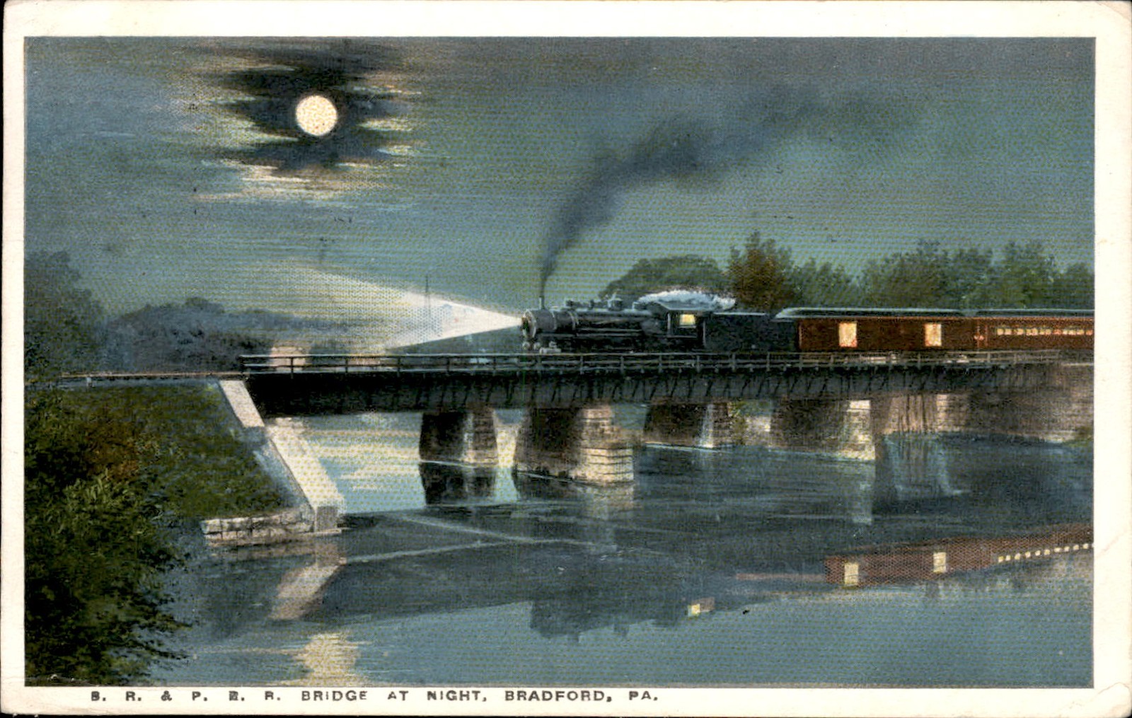 Bradford PA Bridge at Night B. R. & P. R. R. H. H. Hamm c1910s Vintage Postcard