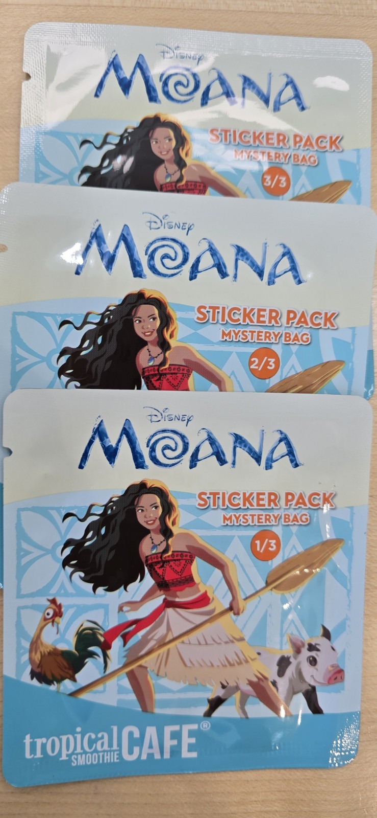Tropical Smoothie limited edition Moana Disney stickers 1 2 3 complete set 