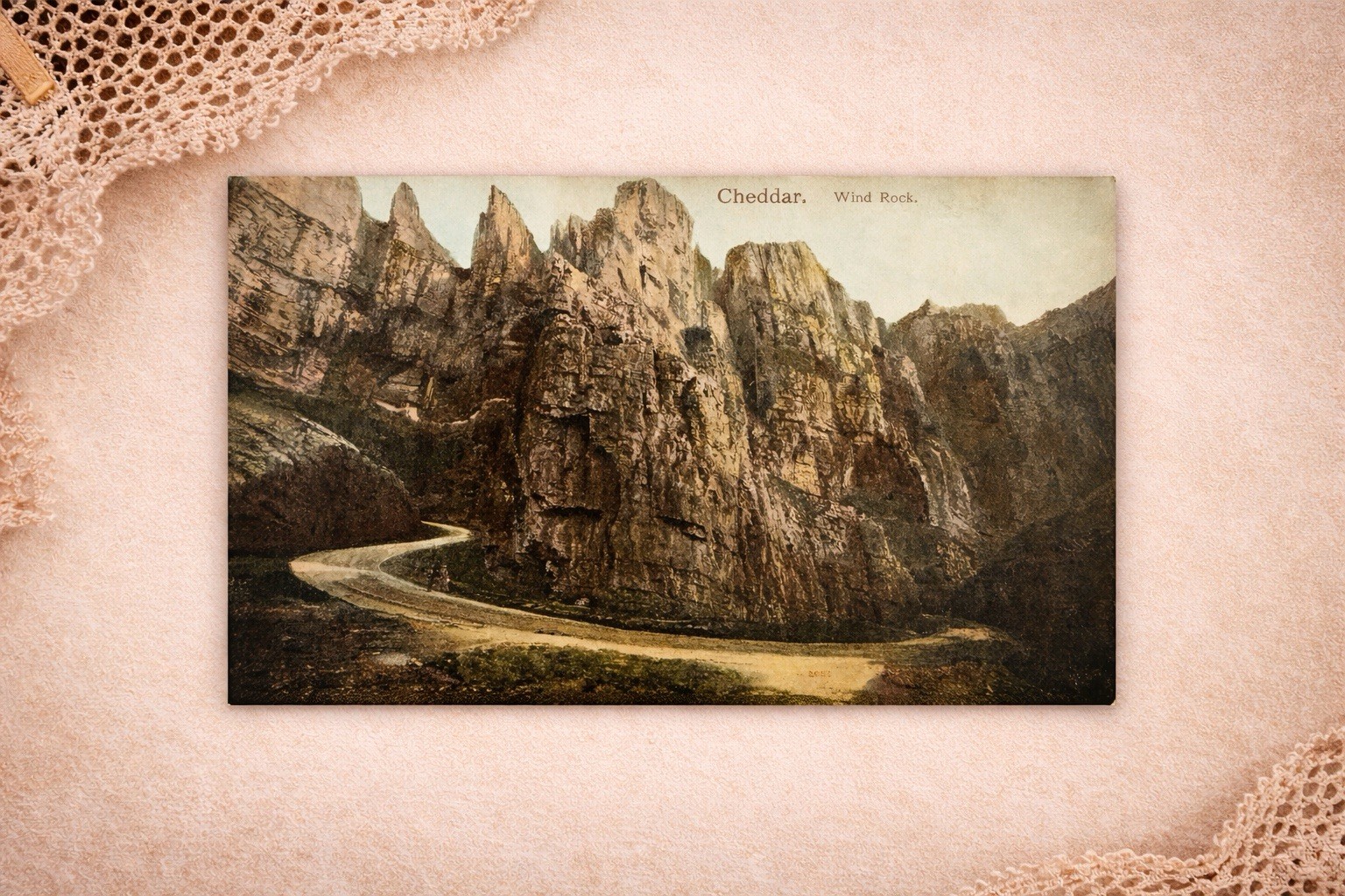 Antique Cheddar Wind Rock Somerset England Peacock Series Postcard British