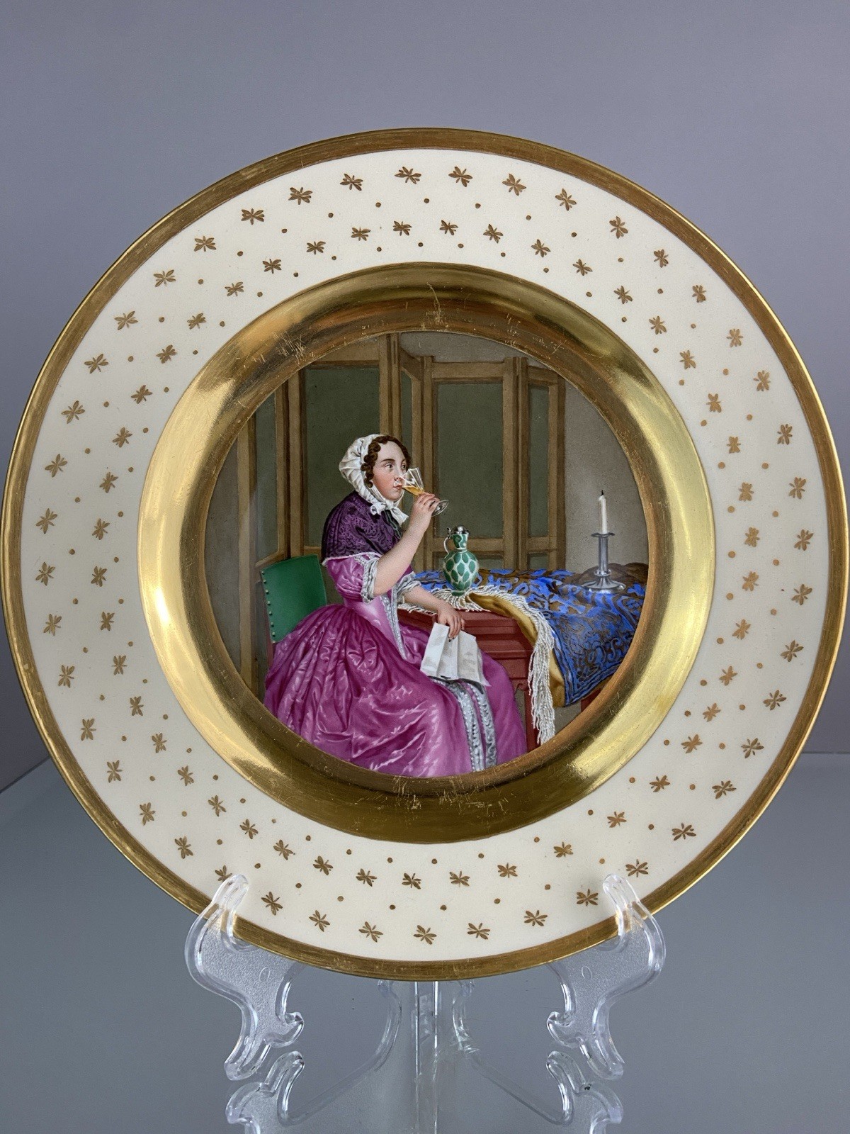 Very Rare KPM Berlin Plate “Lady With A Wine Glass” 17th C -Gerard Ter Borch