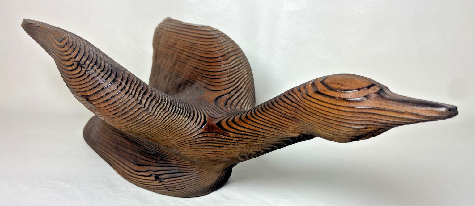 Clydel Originals Hand Carved Redwood Goose Bird MCM 70s CA 18\