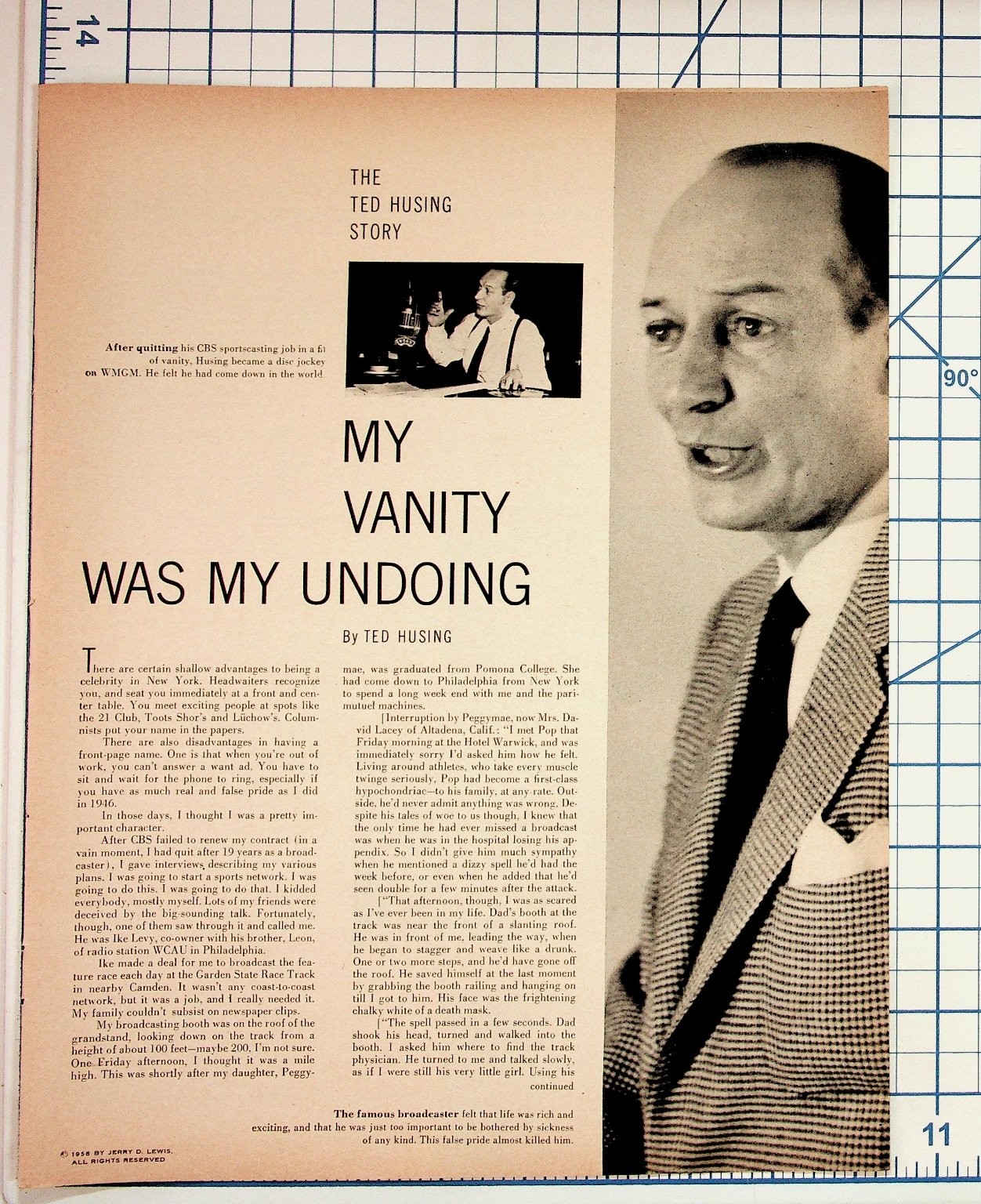 1958 Ted Husing Story Article Radio Sportscaster Bing Crosby Desi Arnaz My