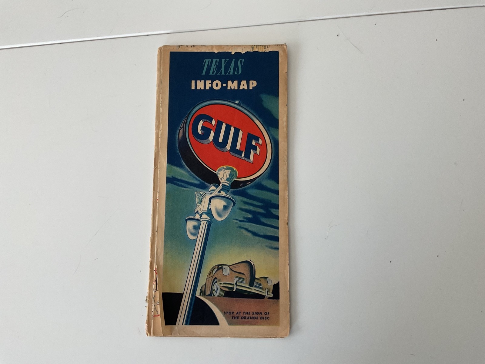 Vintage 1930s Gulf Oil Texas Info Map Gas Station Art Deco Streamline Auto