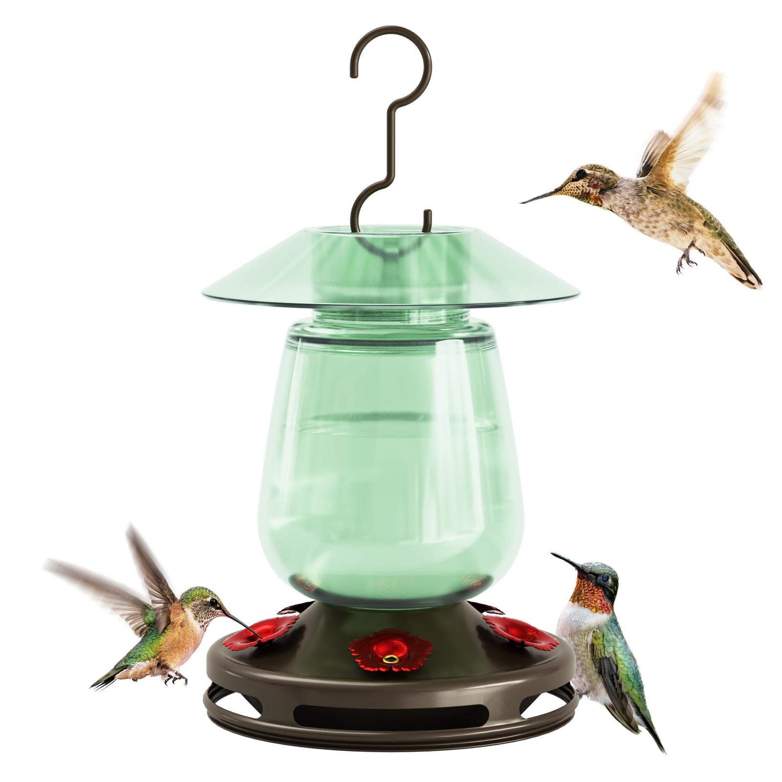 Auslar Glass Hummingbird Feeder for Outdoors, 16 Oz Bird Nectar Feeder 1 Green