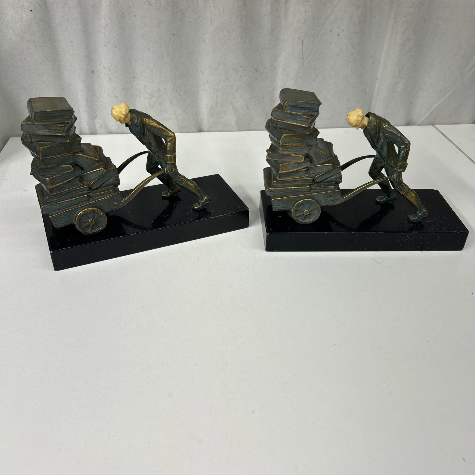 VTG 1930’s Art Deco JB Hirsch Bronzed Metal Ivorine “bookseller” Bookends