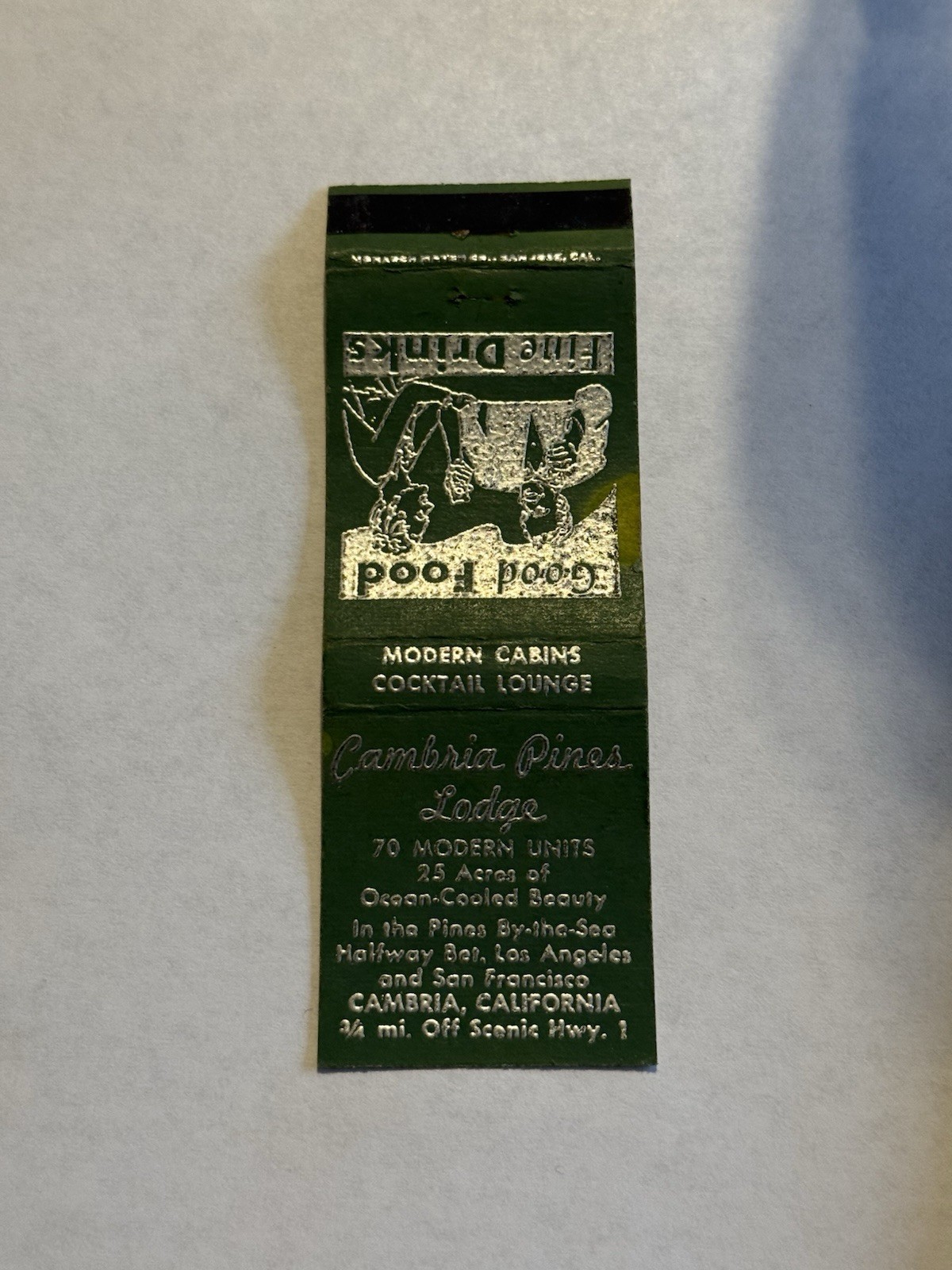 Cambria Pines Lodge Cambria California Vintage Matchbook Cover Z