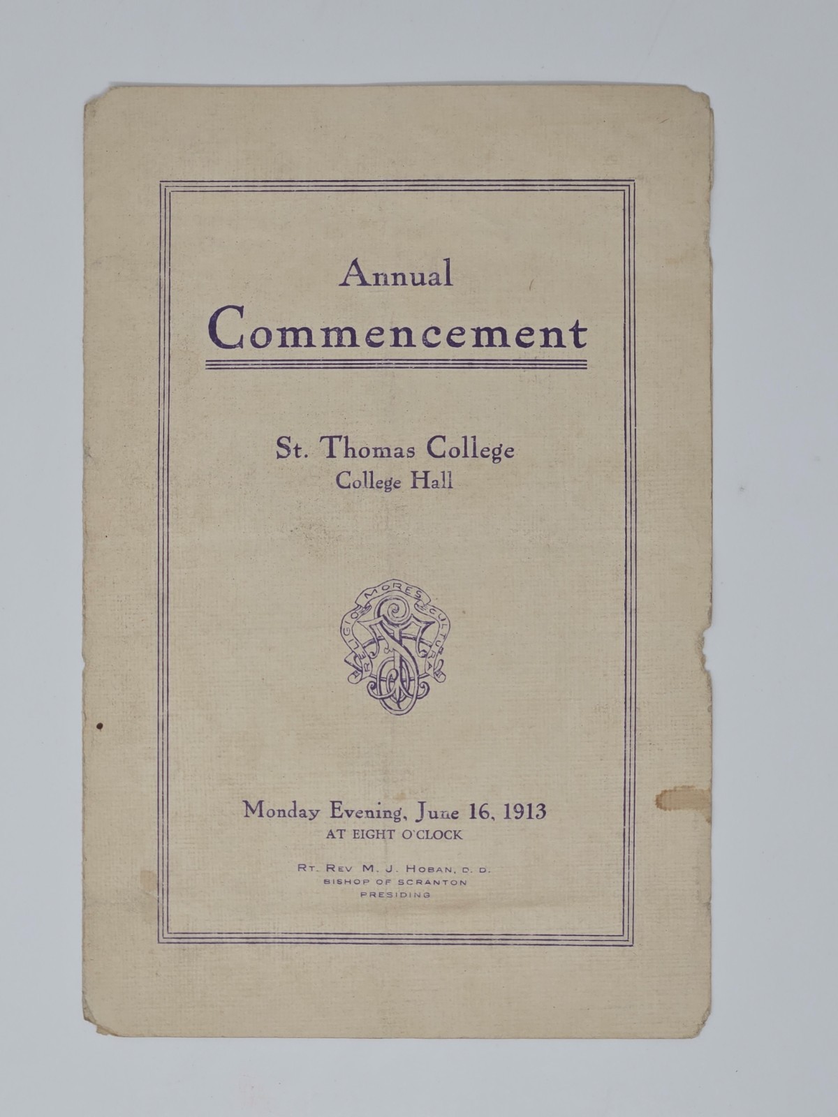 1913 St. Thomas College Commencement Program Scranton PA Bishop Hoban Graduation