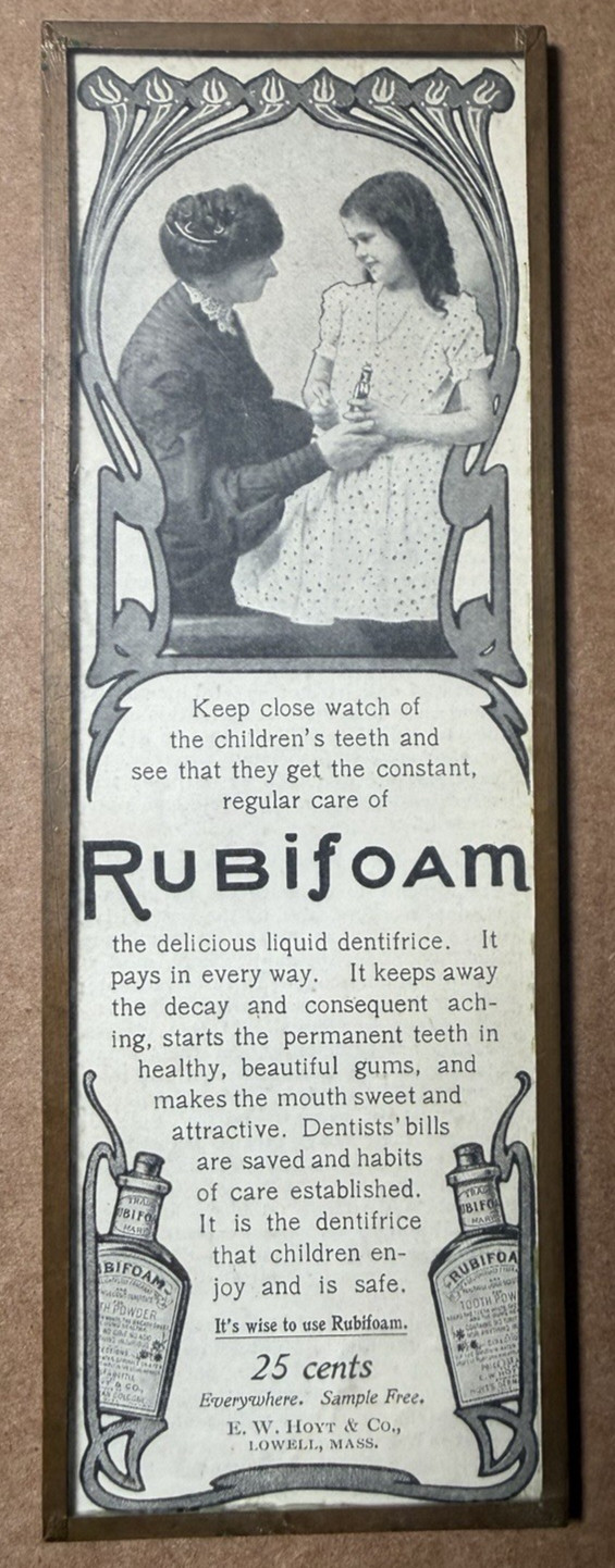 Original Antique Rubifoam Dental Advertising Wall Hanging Vintage Dentist Ad