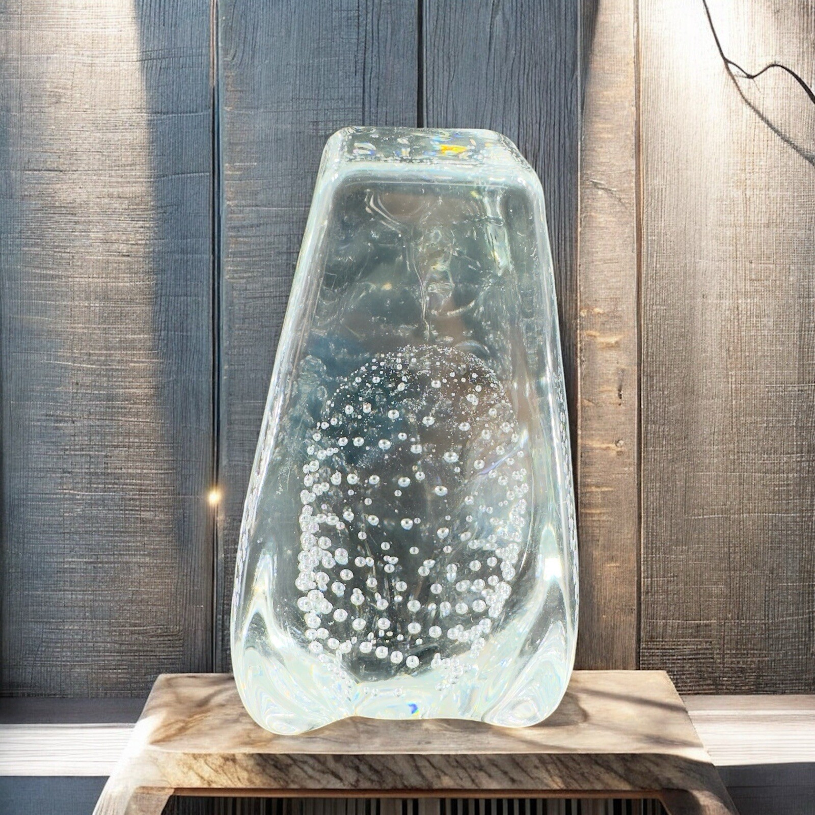 Vintage Clear Glass Crystal Paperweight Figurine Decor With Small Bubbles VTG