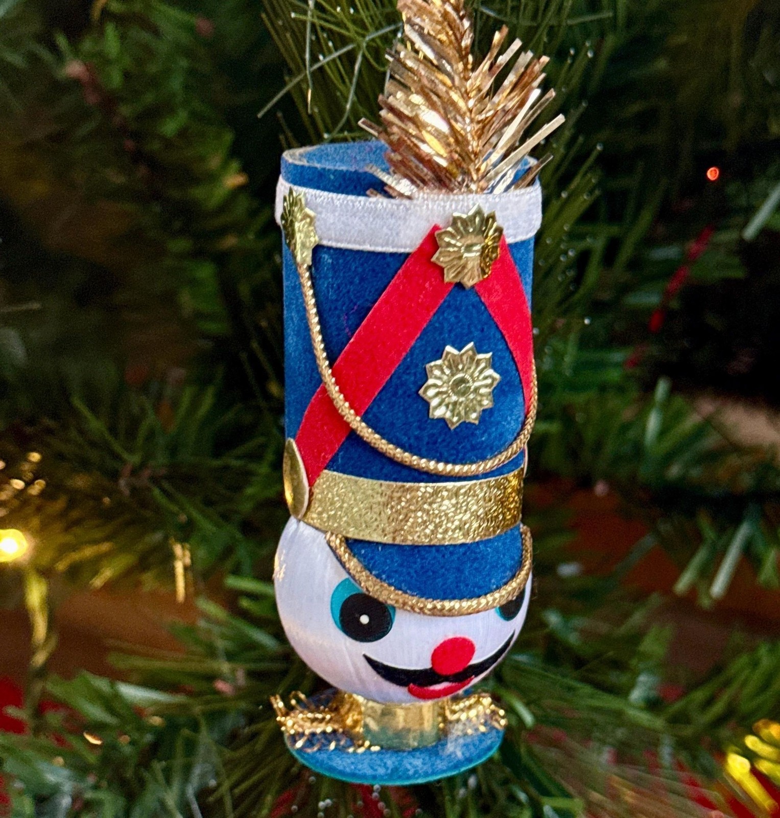 1950s Vintage Toy Soldier Drum Major Head Christmas Ornament Satin Ball Japan