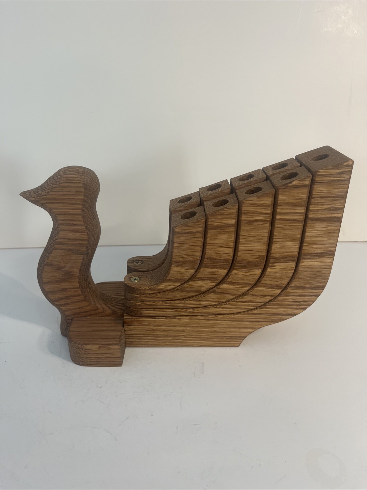 Vintage Wood Candle Candelabra Holder Bird Swan Scandinavian Folk Art