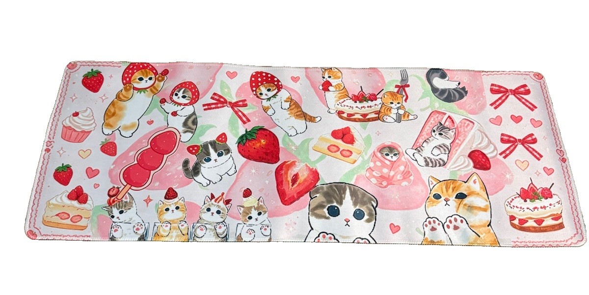 Mofusand Desk Mat Cats Food Strawberry Pink Cake Kawaii Cute New