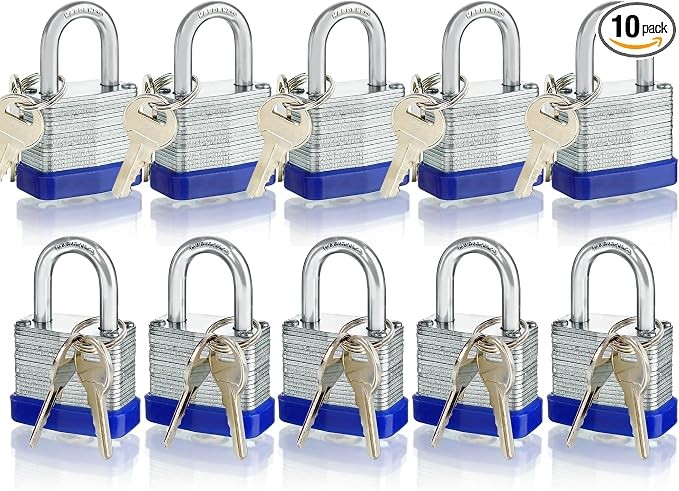 10 Pack Pad Locks with Same Key, Heavy Duty Keyed Alike Locks