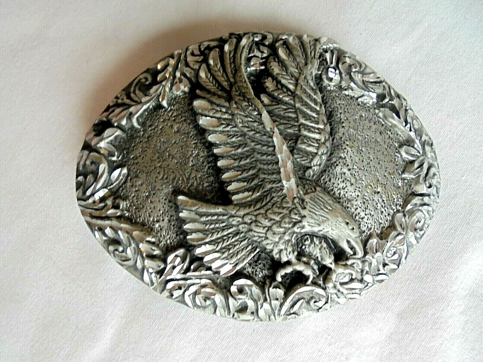 Vintage 1993 EGE Diamond Cut Heavy Pewter Eagle Belt Buckle
