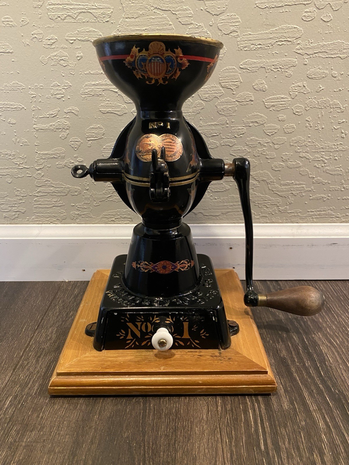 ANTIQUE ENTERPRISE NO. 1 PAT. 1873, 1875 CAST IRON COFFEE GRINDER MILL UNLIDDED