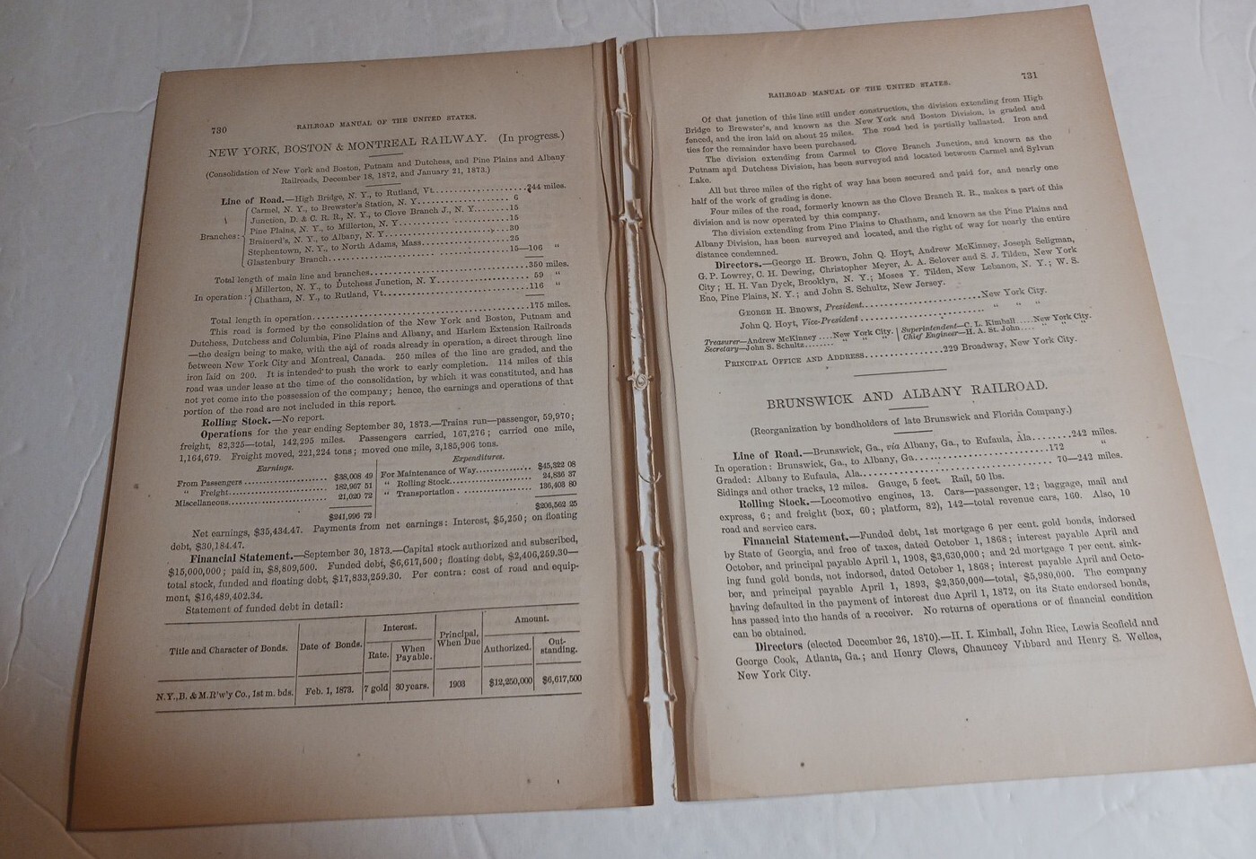 1875 Train Report NEW YORK BOSTON & MONTREAL RAILWAY in progress Carmel Railroad