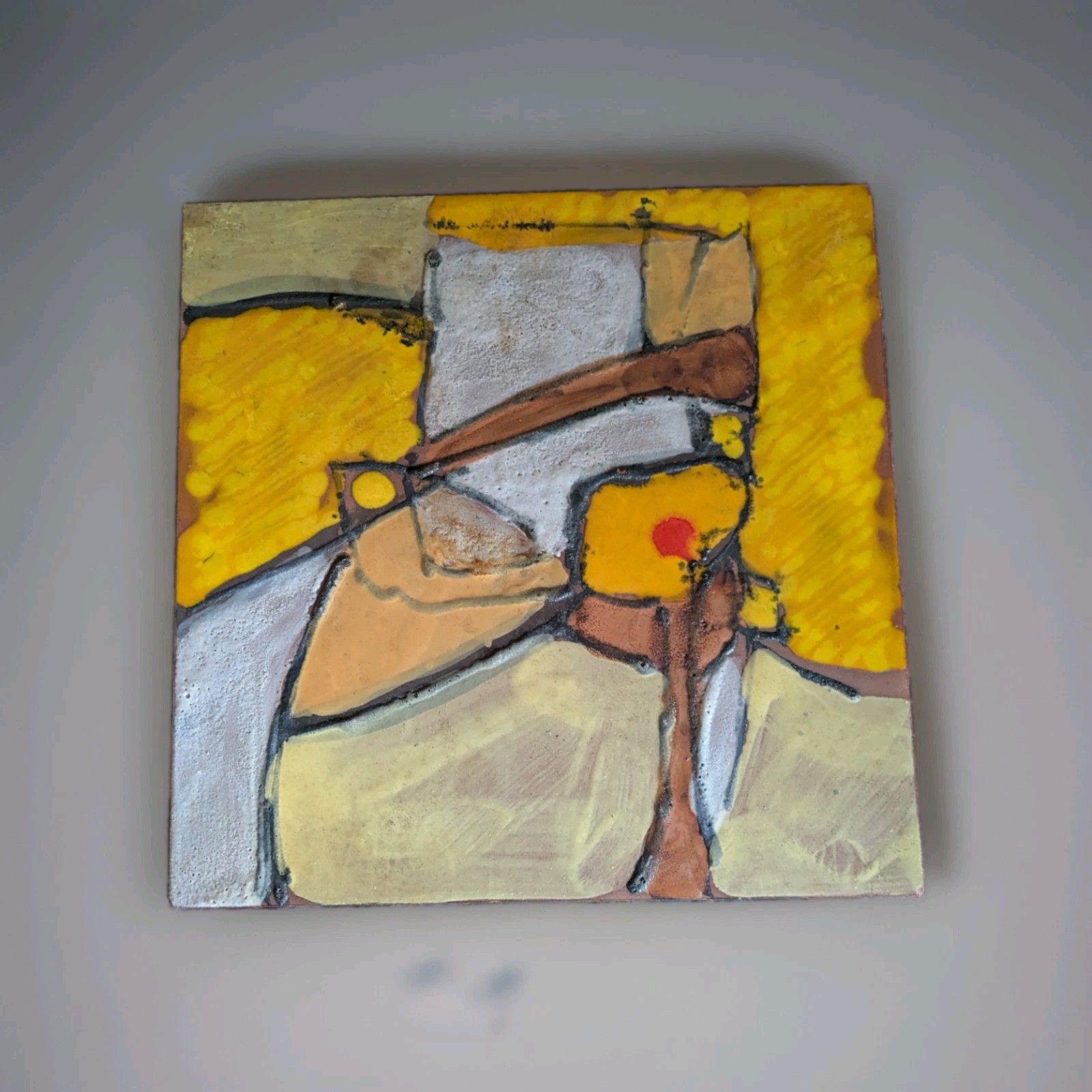 Vintage Harris G Strong Mid Century Ceramic Art Tiles Pair 12x12 Abstract B-36
