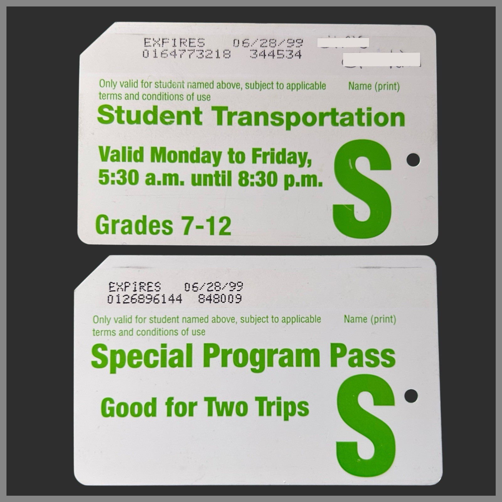 Rare 1999 Student Transportation & Special Pass Green MetroCard Collectible.