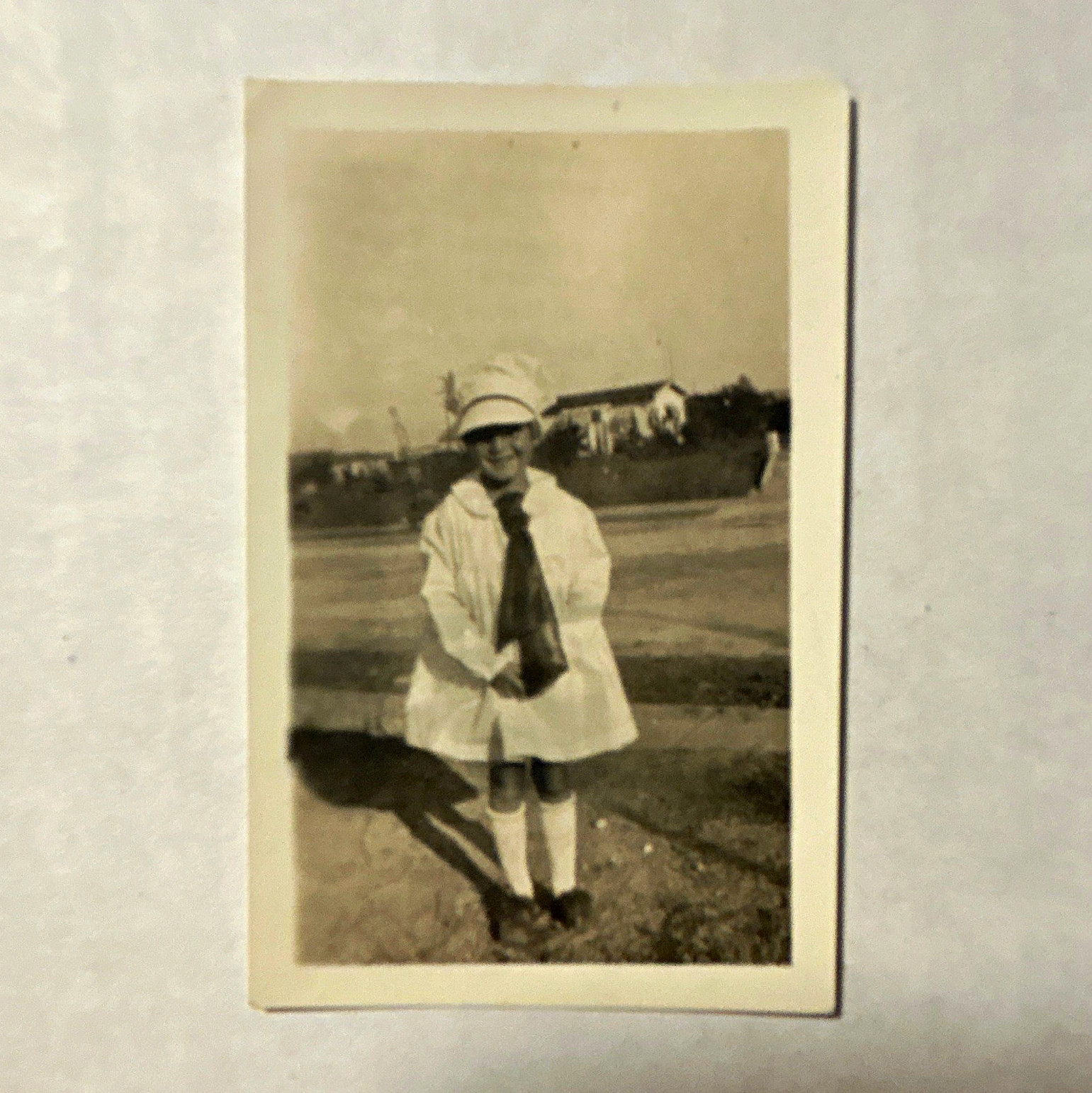 Vintage Original Black & White Snapshot Photo of Cute Girl in Dress