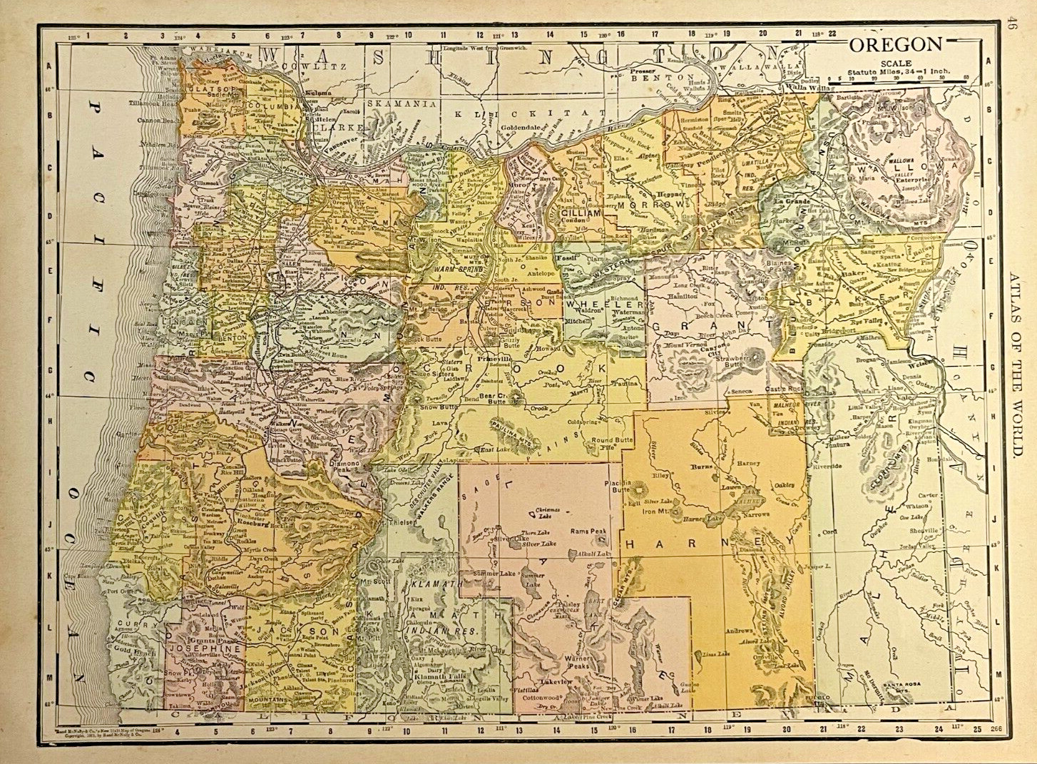 Oregon California Antique State Map Rand McNally Vintage 1914 Wall Decor