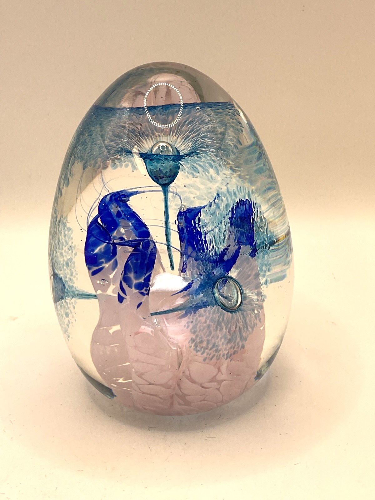 Beckwith Art Glass Paperweight Abstract Pink Blue Aqua - Hand Blown  Signed