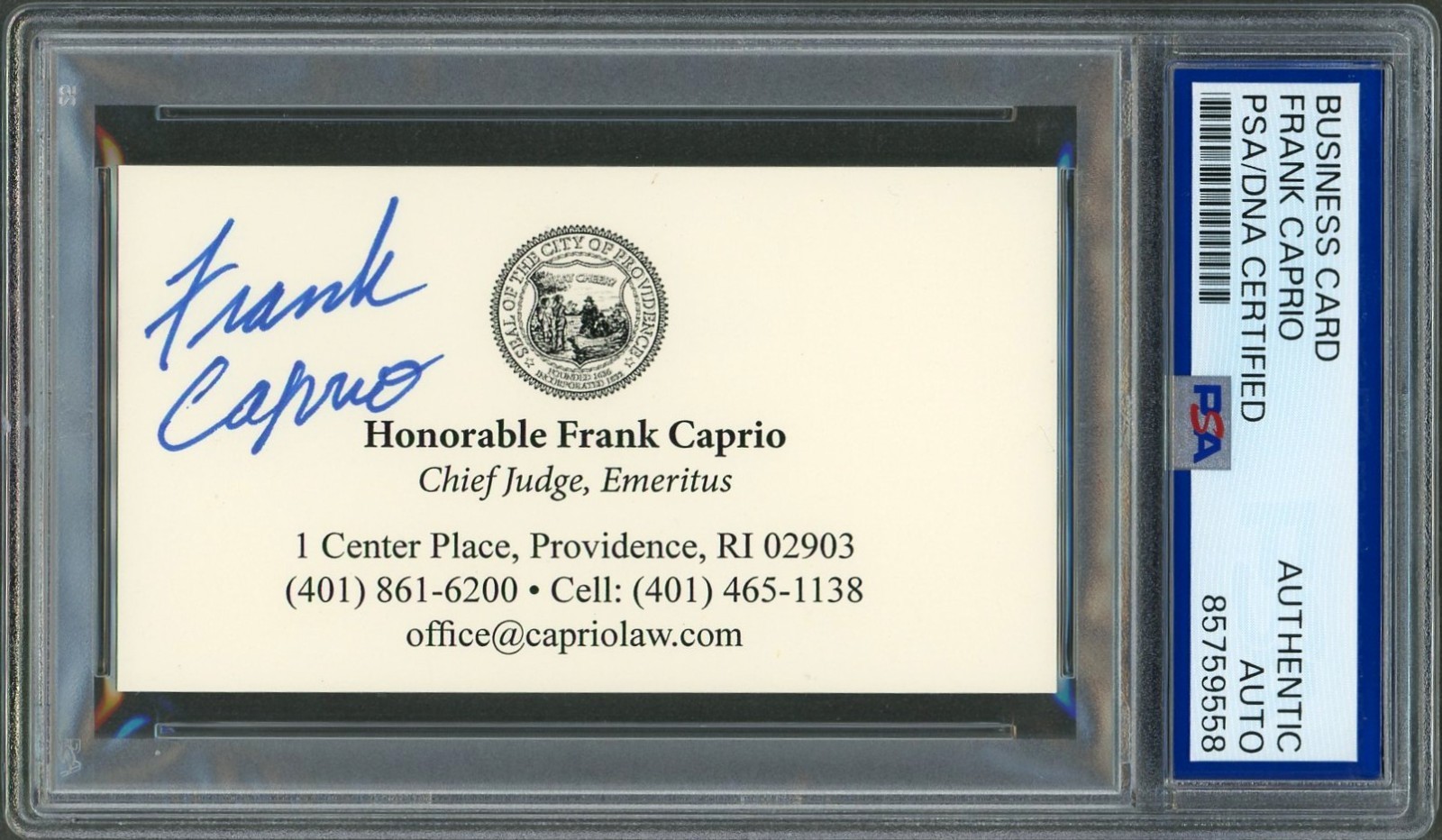 Frank Caprio SIGNED Business Card Judge Caught in Providence Auto Authentic PSA